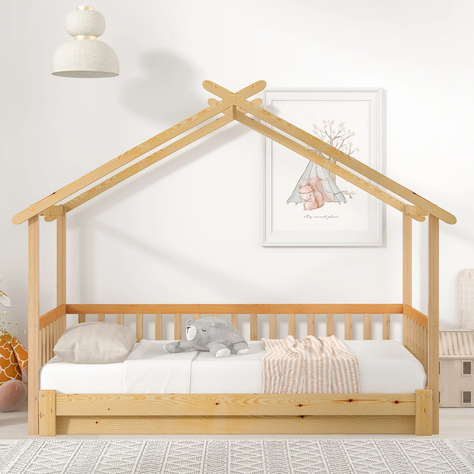 Treehouse Bed, Expandable Single to Double, Solid Wood, Natural - Image 3