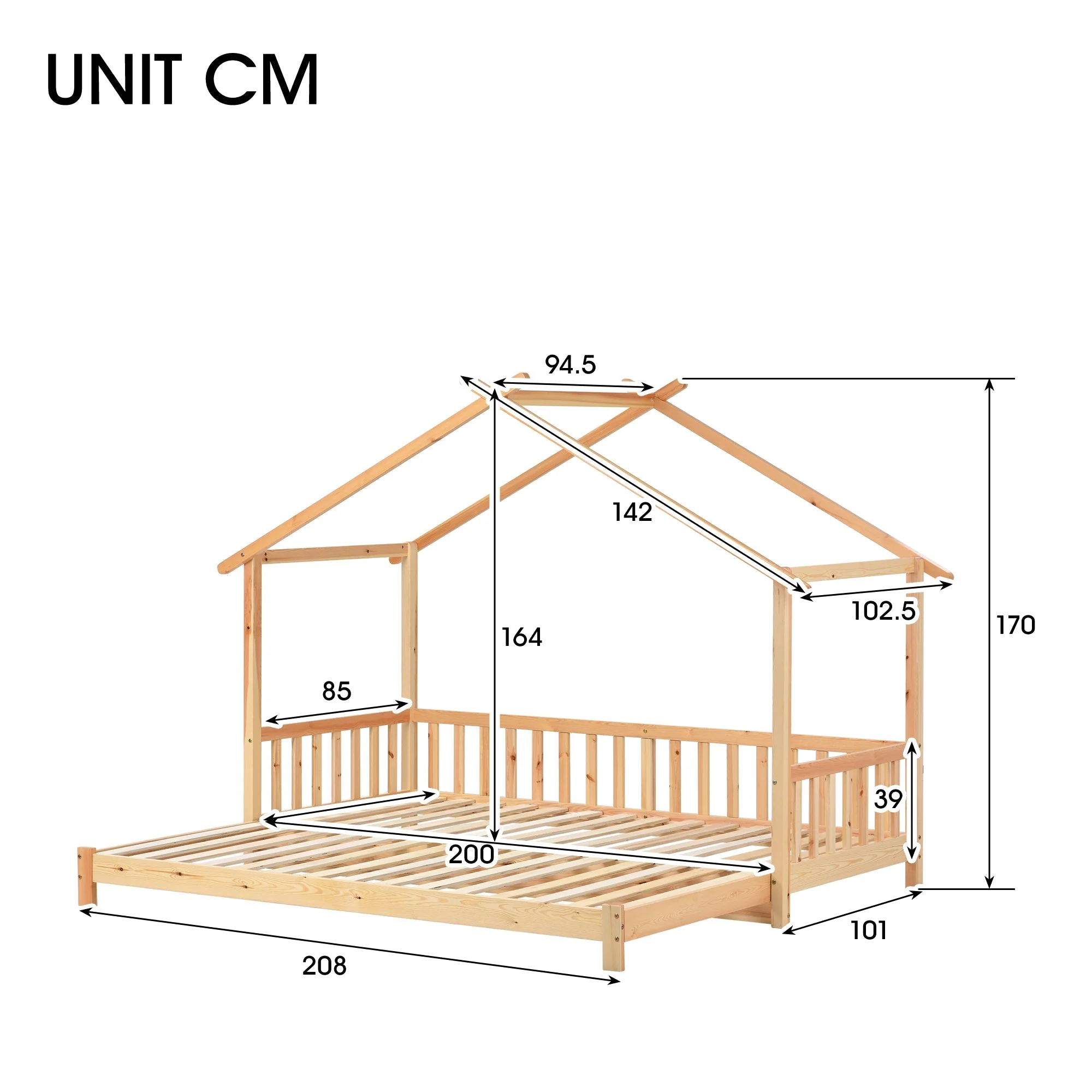 Treehouse Bed, Expandable Single to Double, Solid Wood, Natural - Image 5