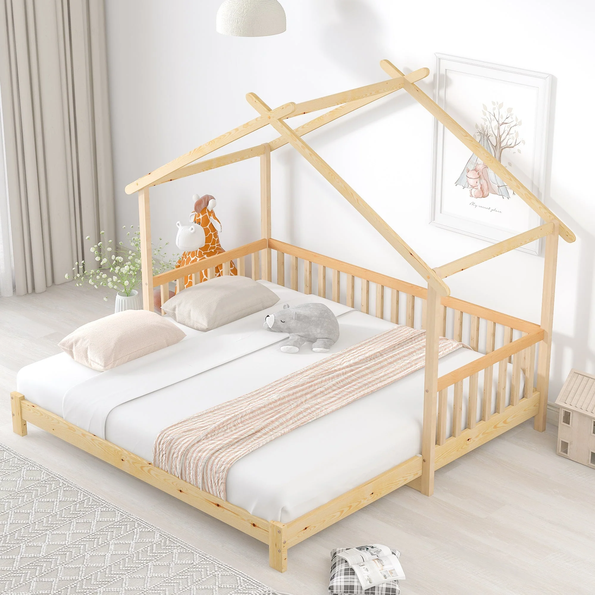 Treehouse Bed, Expandable Single to Double, Solid Wood, Natural - Image 6