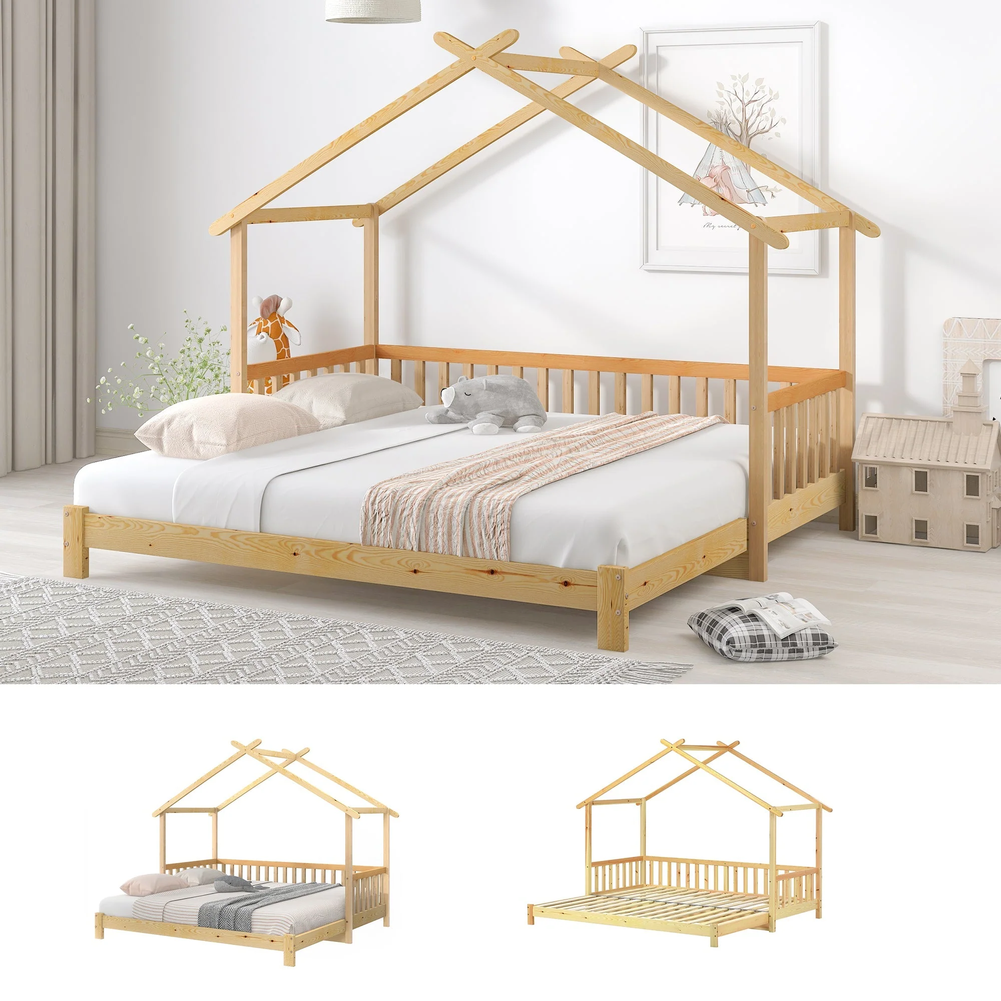 Treehouse Bed, Expandable Single to Double, Solid Wood, Natural - Image 7