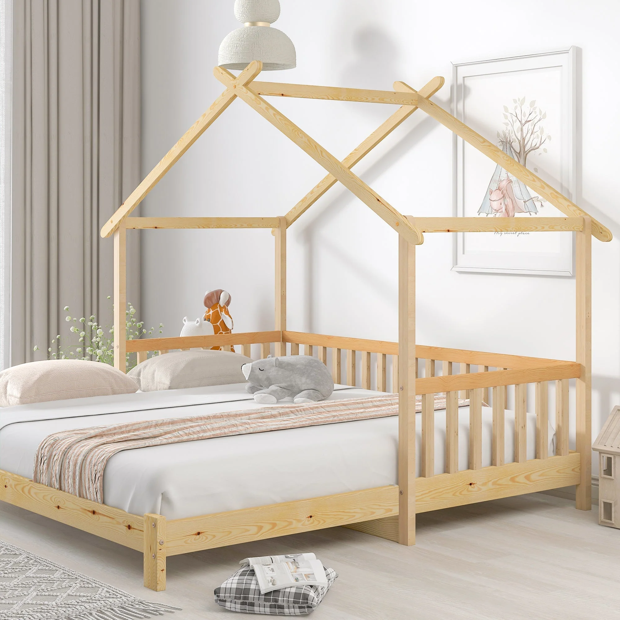 Treehouse Bed, Expandable Single to Double, Solid Wood, Natural - Image 9