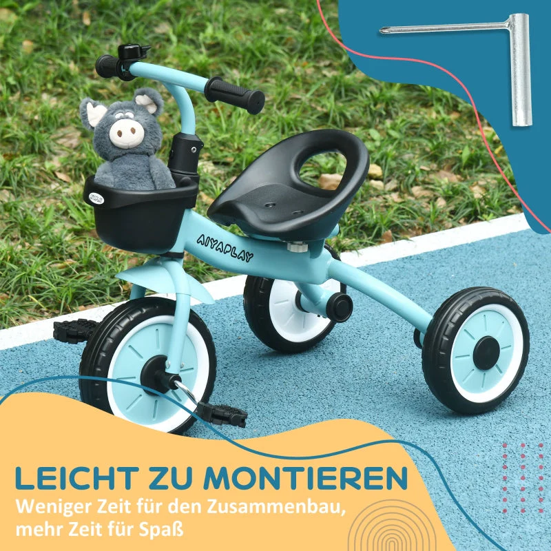 Tricycle for Children with Adjustable Seat and Basket, Blue Metal - Image 7