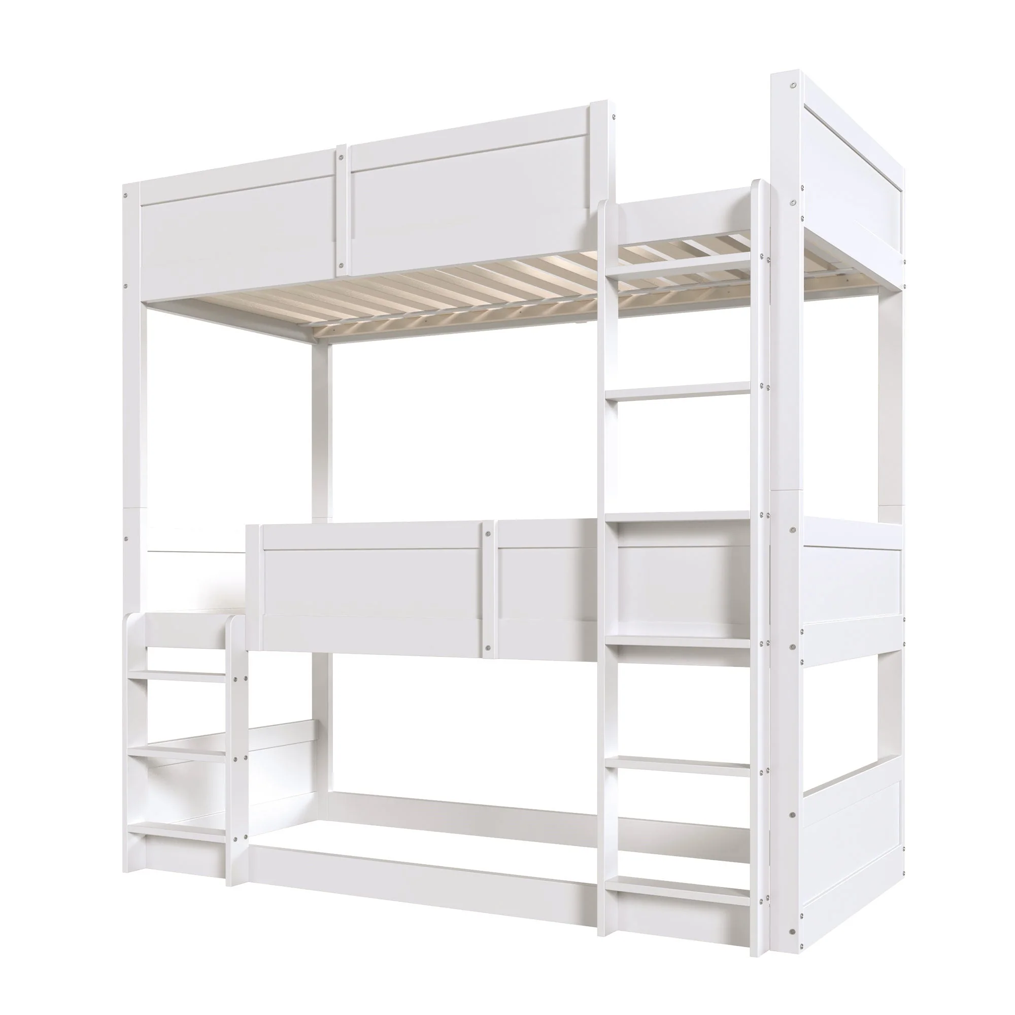 Triple Bed, Loft High Fence Design, Children's, Solid Wood, White - Image 4