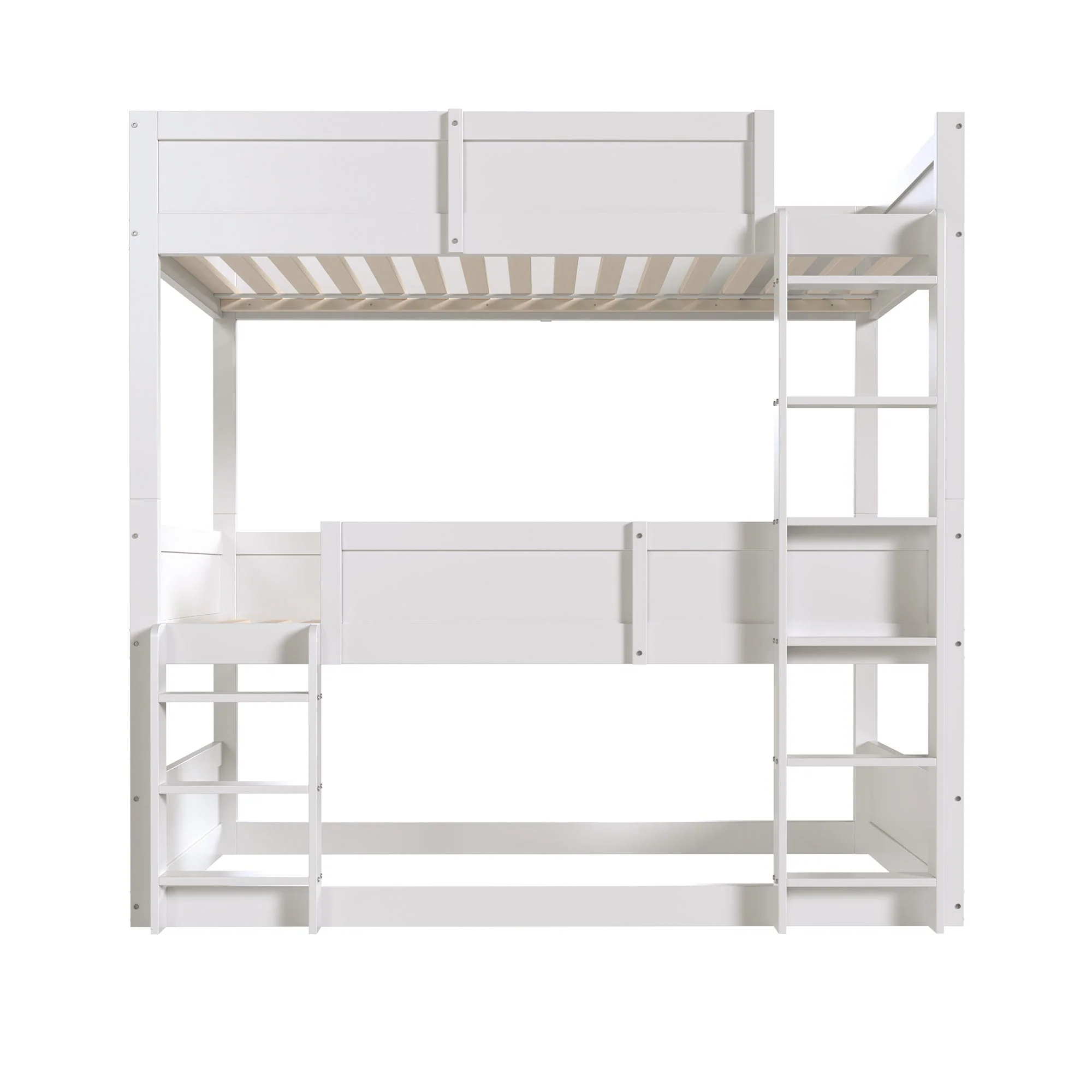 Triple Bed, Loft High Fence Design, Children's, Solid Wood, White - Image 5