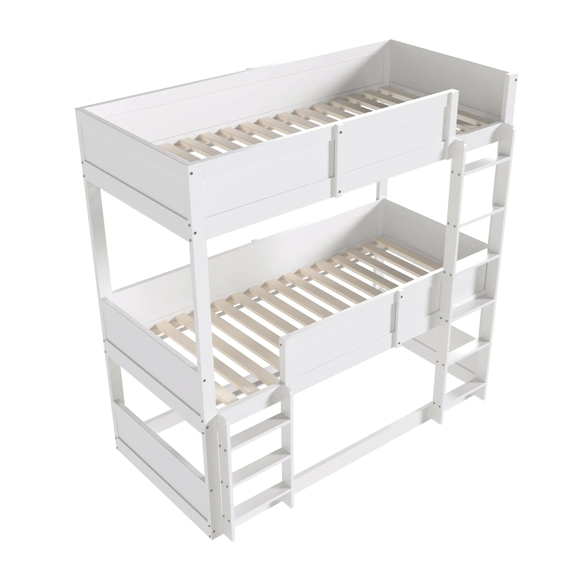 Triple Bed, Loft High Fence Design, Children's, Solid Wood, White - Image 6