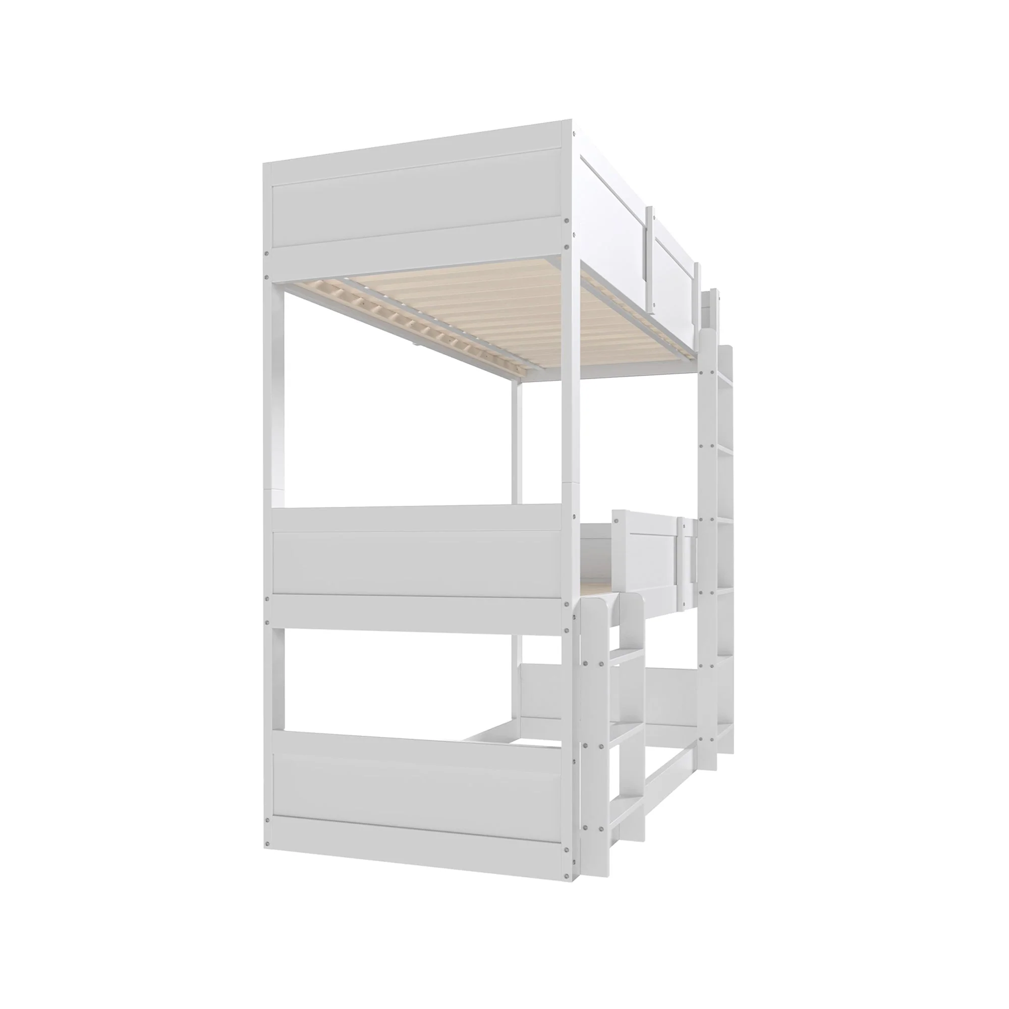 Triple Bed, Loft High Fence Design, Children's, Solid Wood, White - Image 7