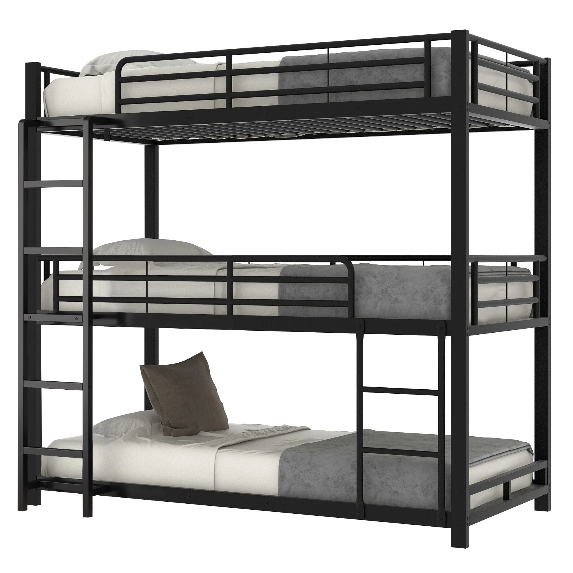 Triple Bunk Bed 90x200cm Metal for Children & Adults, Black - Image 4