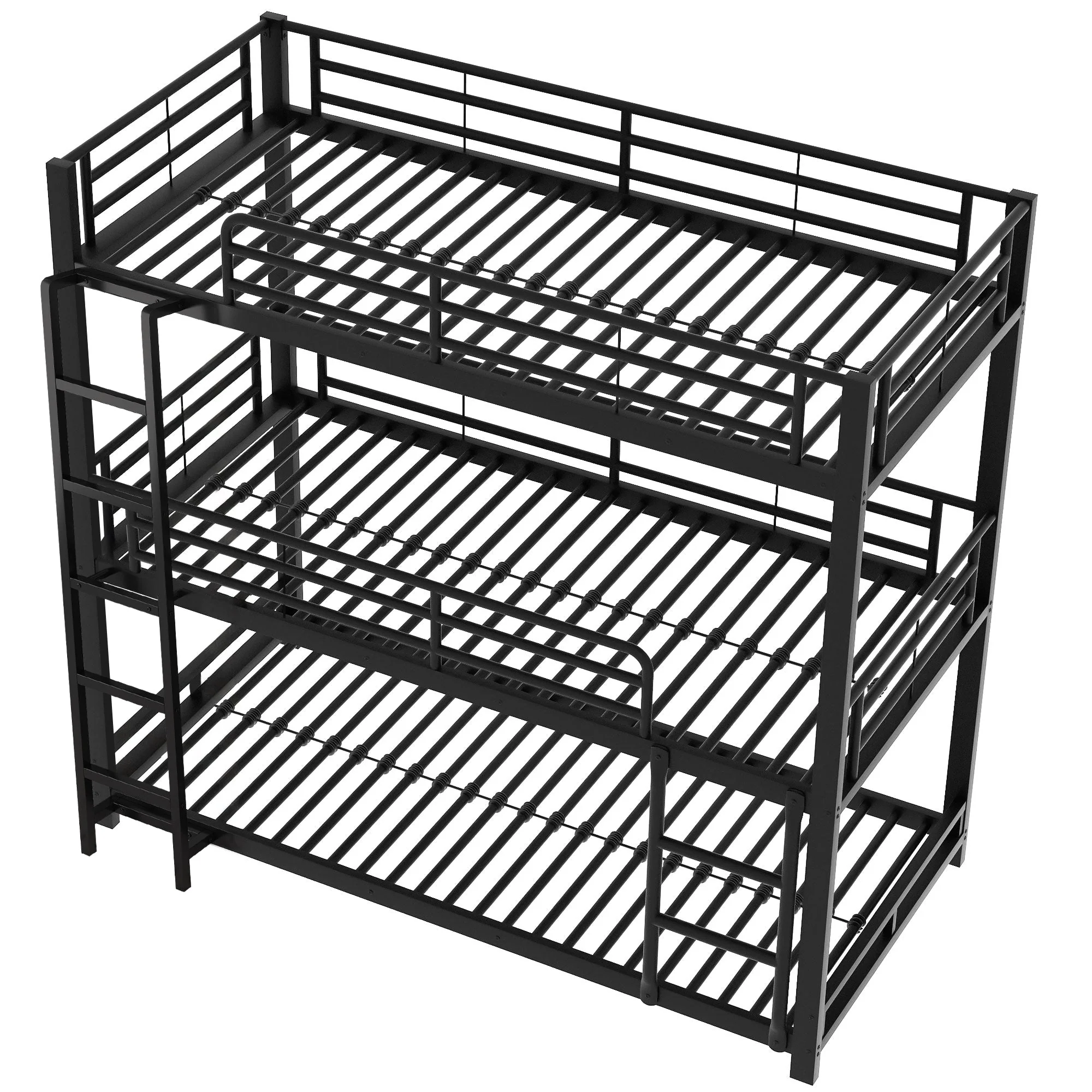 Triple Bunk Bed 90x200cm Metal for Children & Adults, Black - Image 7