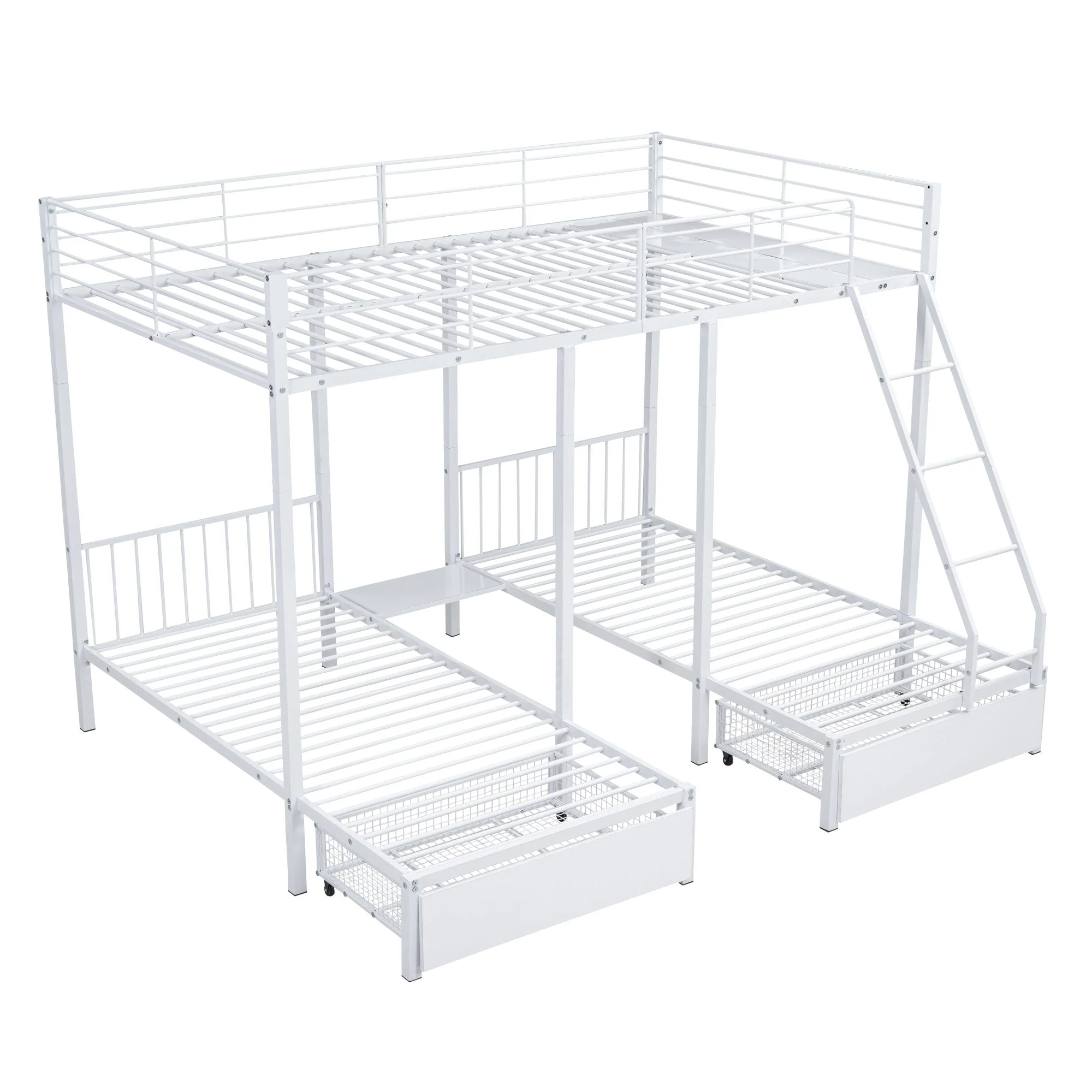 Triple Bunk Bed, Drawers, Convertible to Double & Two Single Beds, Metal Frame, White - Image 7
