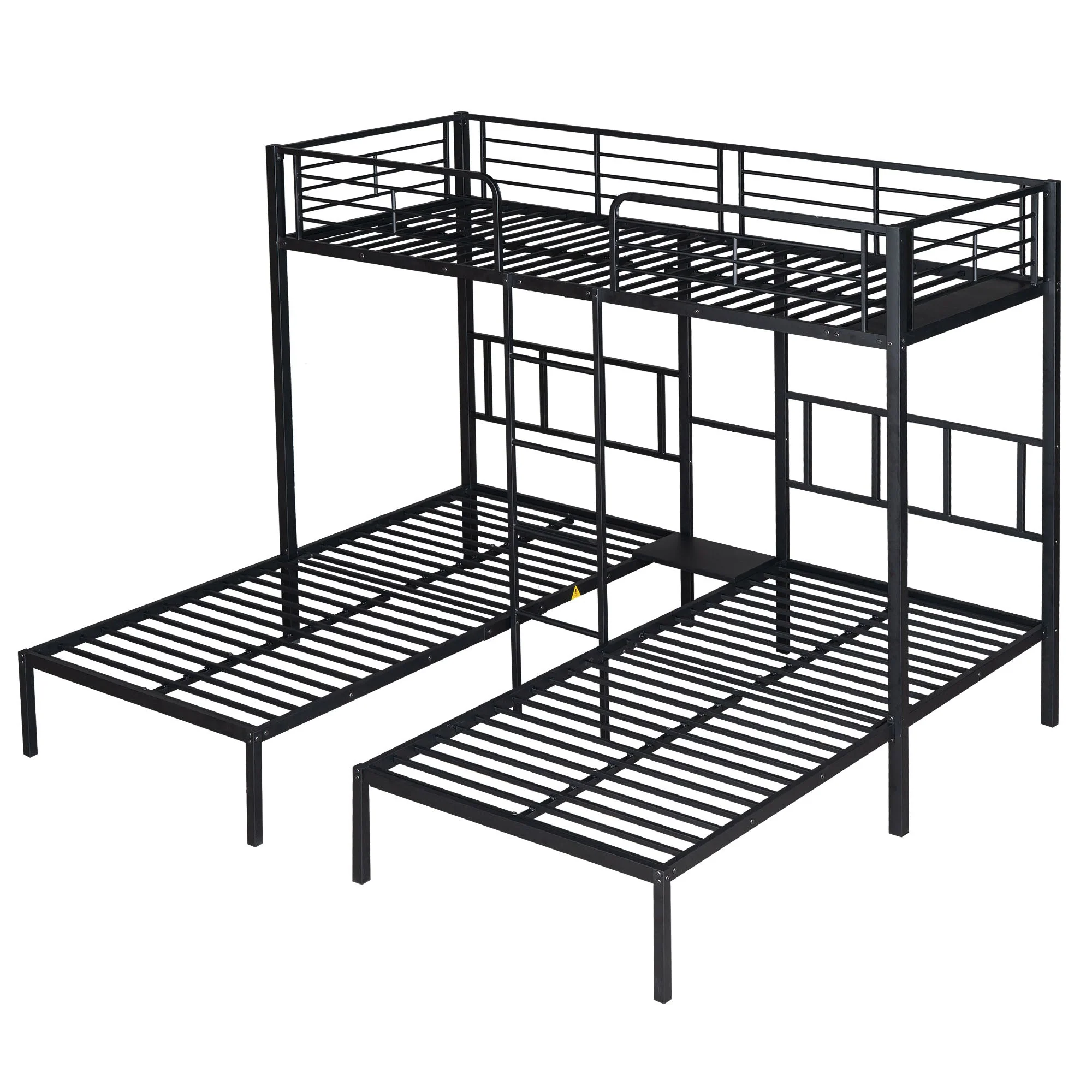 Triple Bunk Bed with Ladder, Safety Rail & Table, Black Iron - Image 10