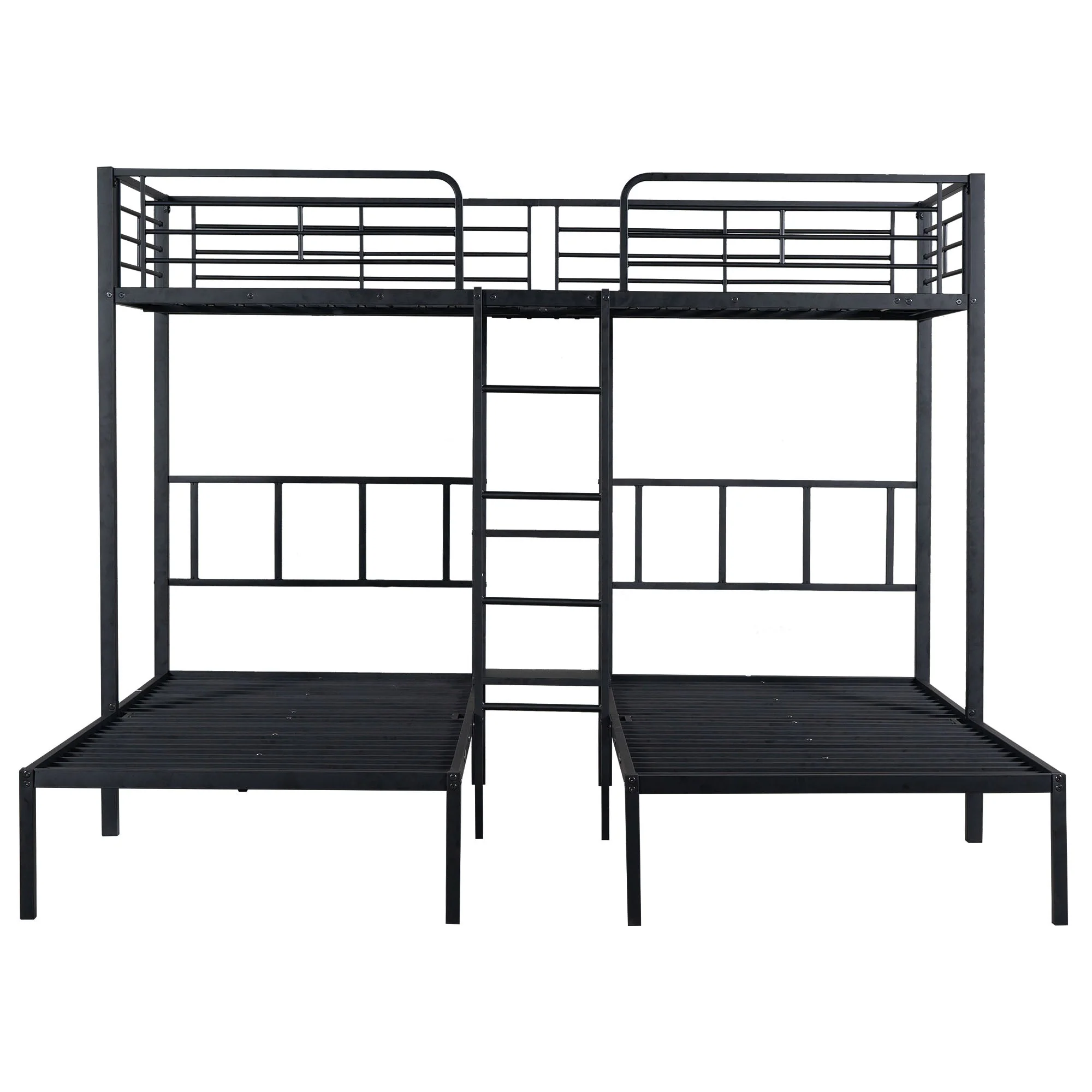 Triple Bunk Bed with Ladder, Safety Rail & Table, Black Iron - Image 8