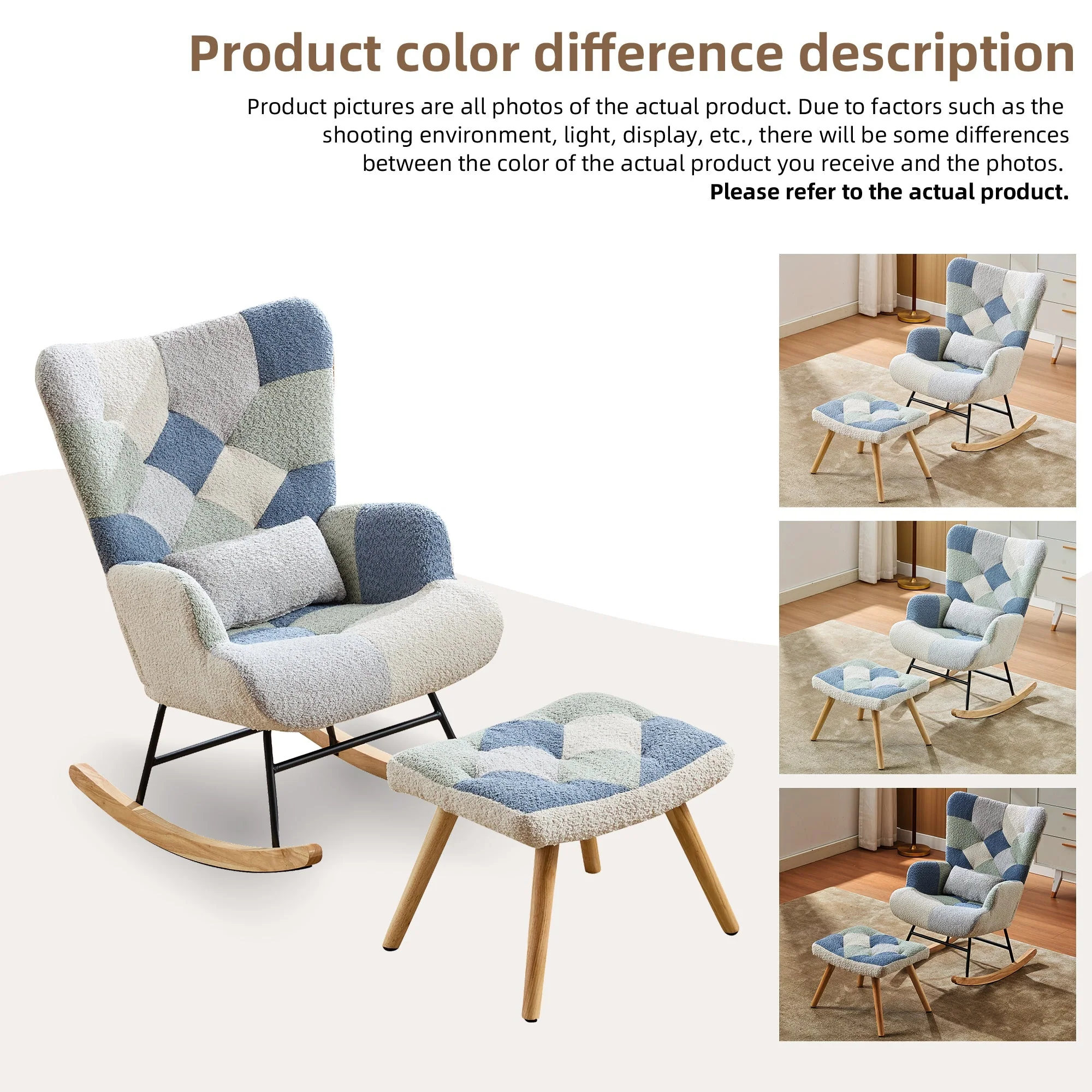 Tteddy Rocking Chair Relaxing Recliner Chair with Solid Wood Legs - Image 4
