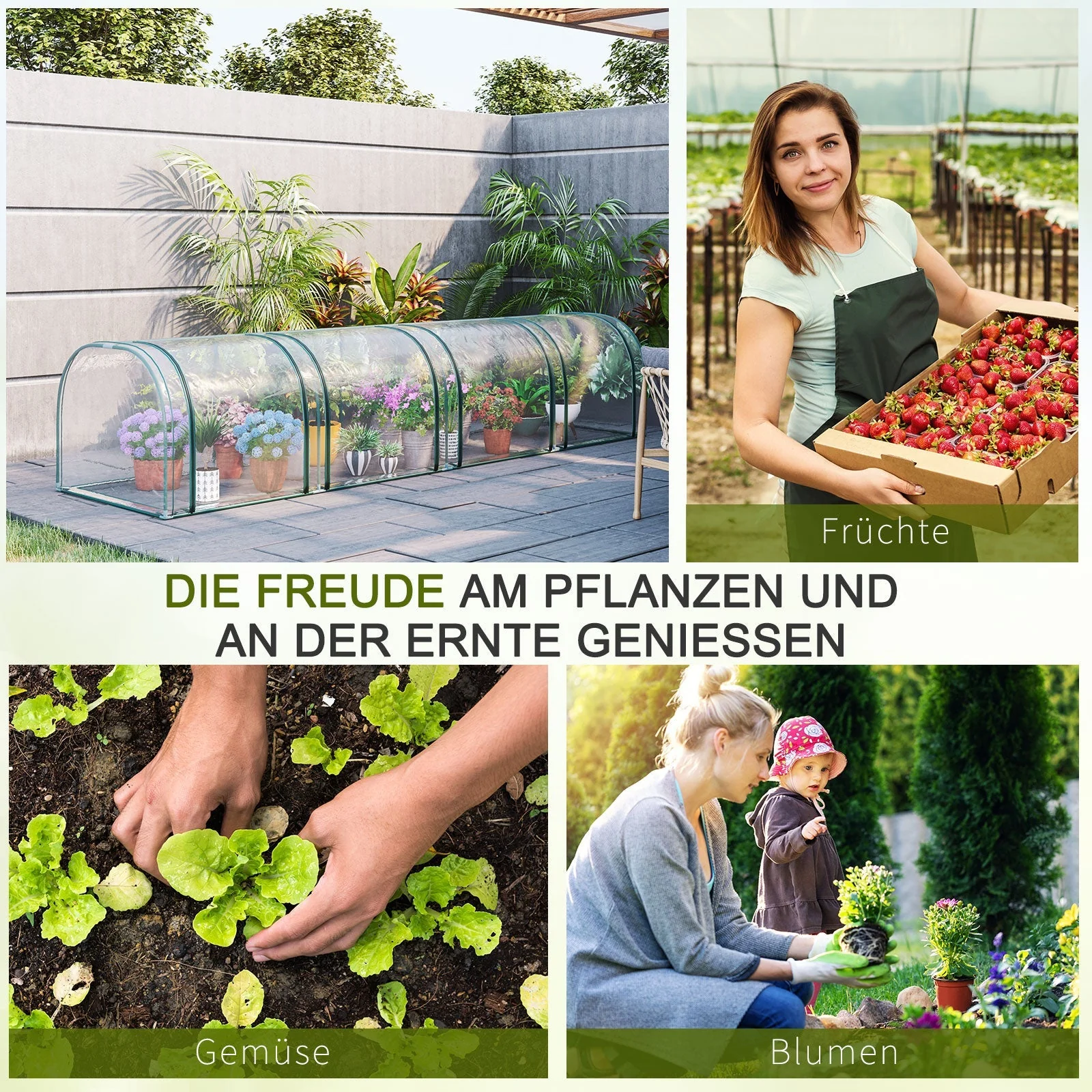 Tunnel Greenhouse, 4 Zippered Windows, Steel Frame, Robust Tarpaulin, Transparent - Image 6