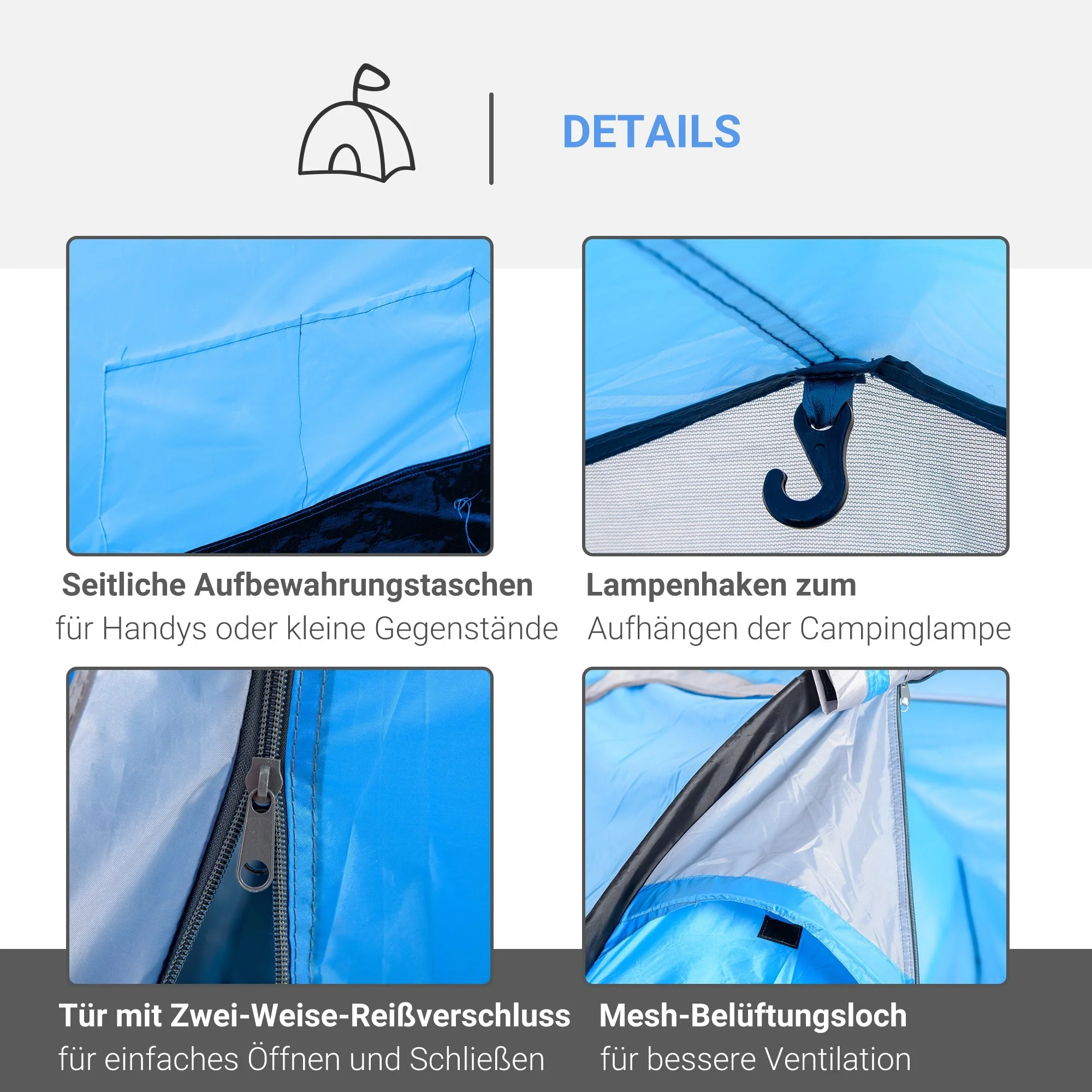 Tunnel Tent 2-3 Person Camping Tent with Pegs, Fiberglass & Polyester, Light Blue - Image 5