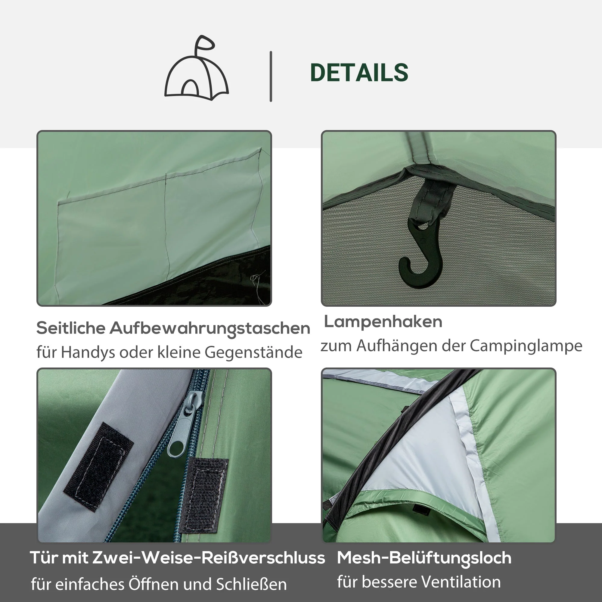 Tunnel Tent, 2-3 Persons, Camping, Dark Green - Image 6
