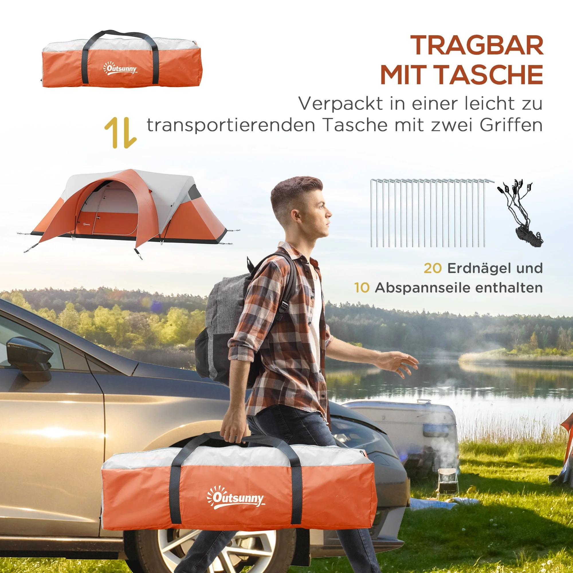 Tunnel Tent 6 Person Water-Repellent Family Tent with Window and Carrying Bag - Image 7
