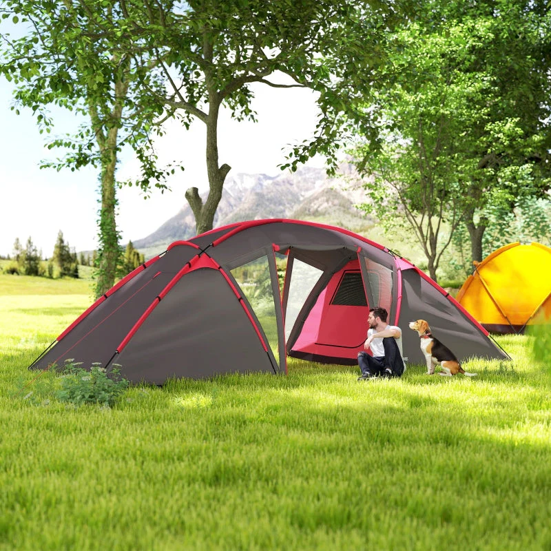Tunnel Tent Camping Tent for 4-6 people, 3 rooms, double doors, water-repellent, Grey - Image 8