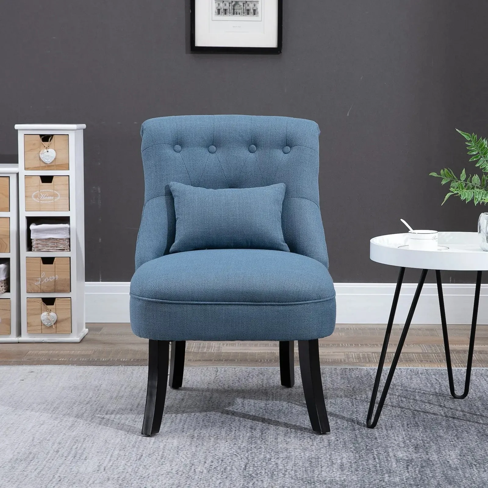 TV Armchair, Back Cushion Raised Feet, Blue Linen