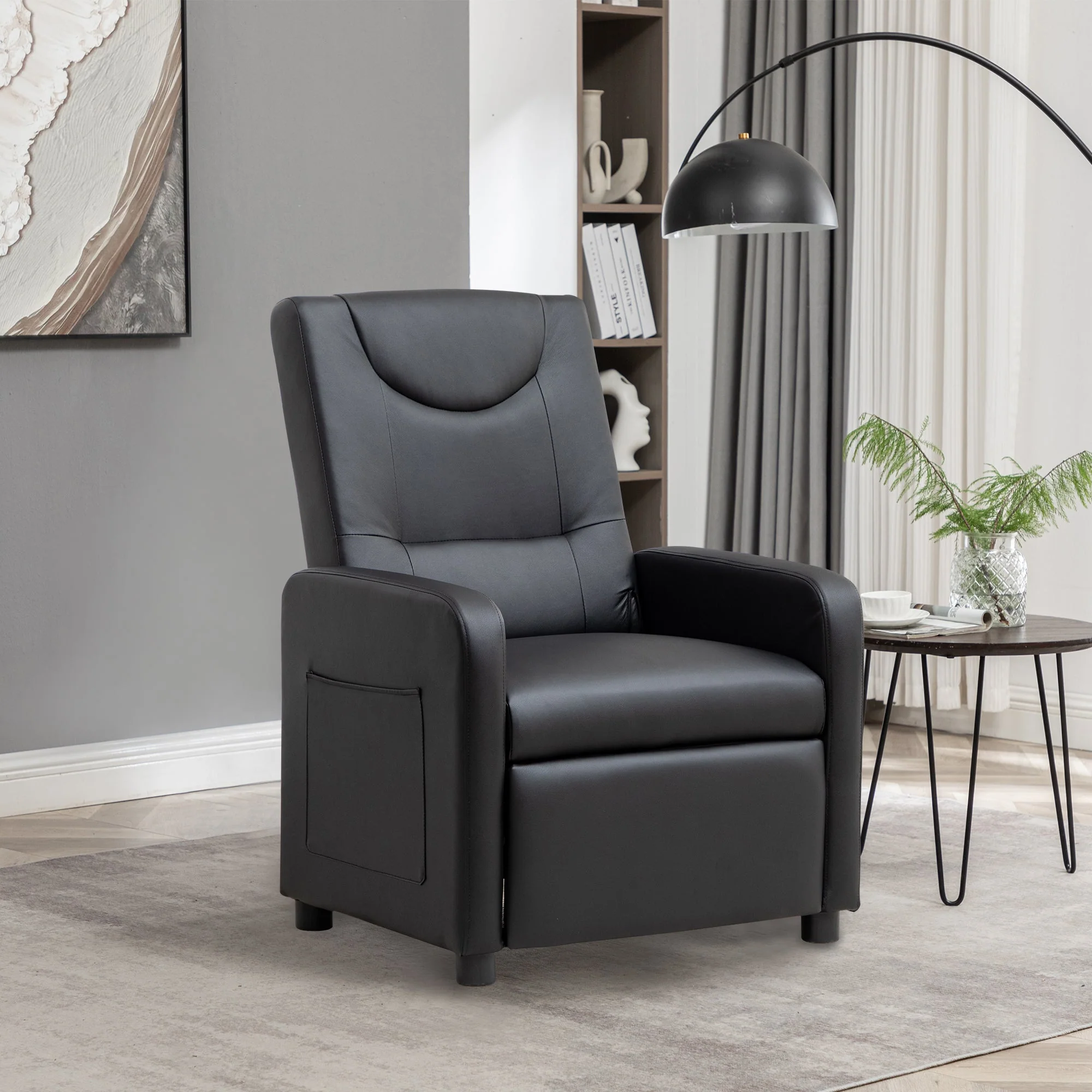 TV Armchair Recliner with Footrest - Black PU