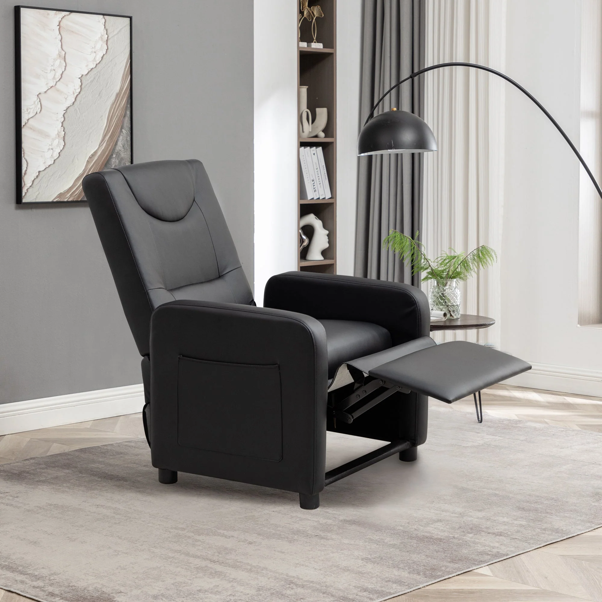 TV Armchair Recliner with Footrest - Black PU - Image 10