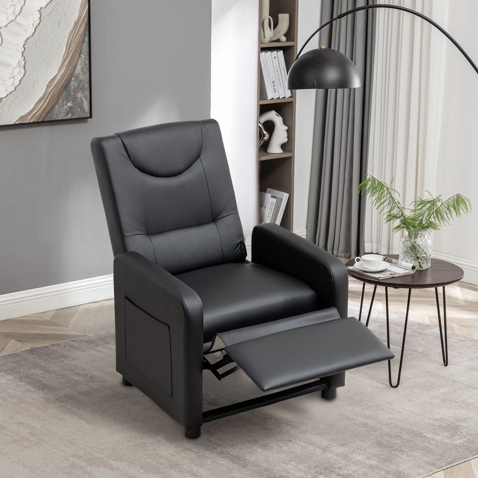 TV Armchair Recliner with Footrest - Black PU - Image 8