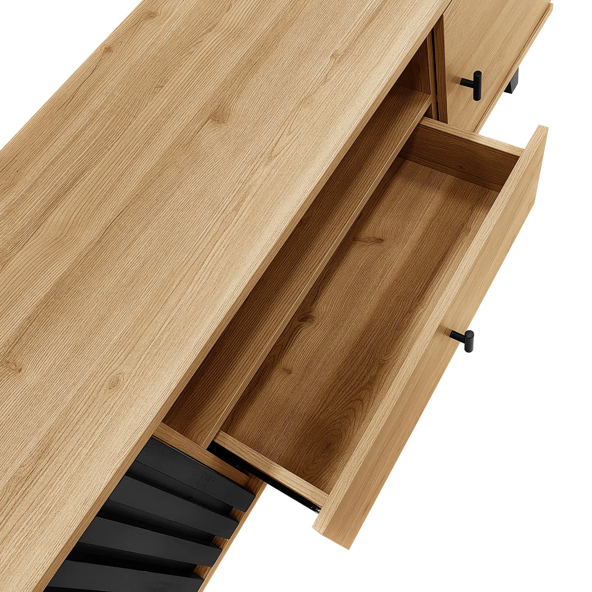 TV Cabinet, 170cm Lowboard with Drawers, Wood and Black - Image 10