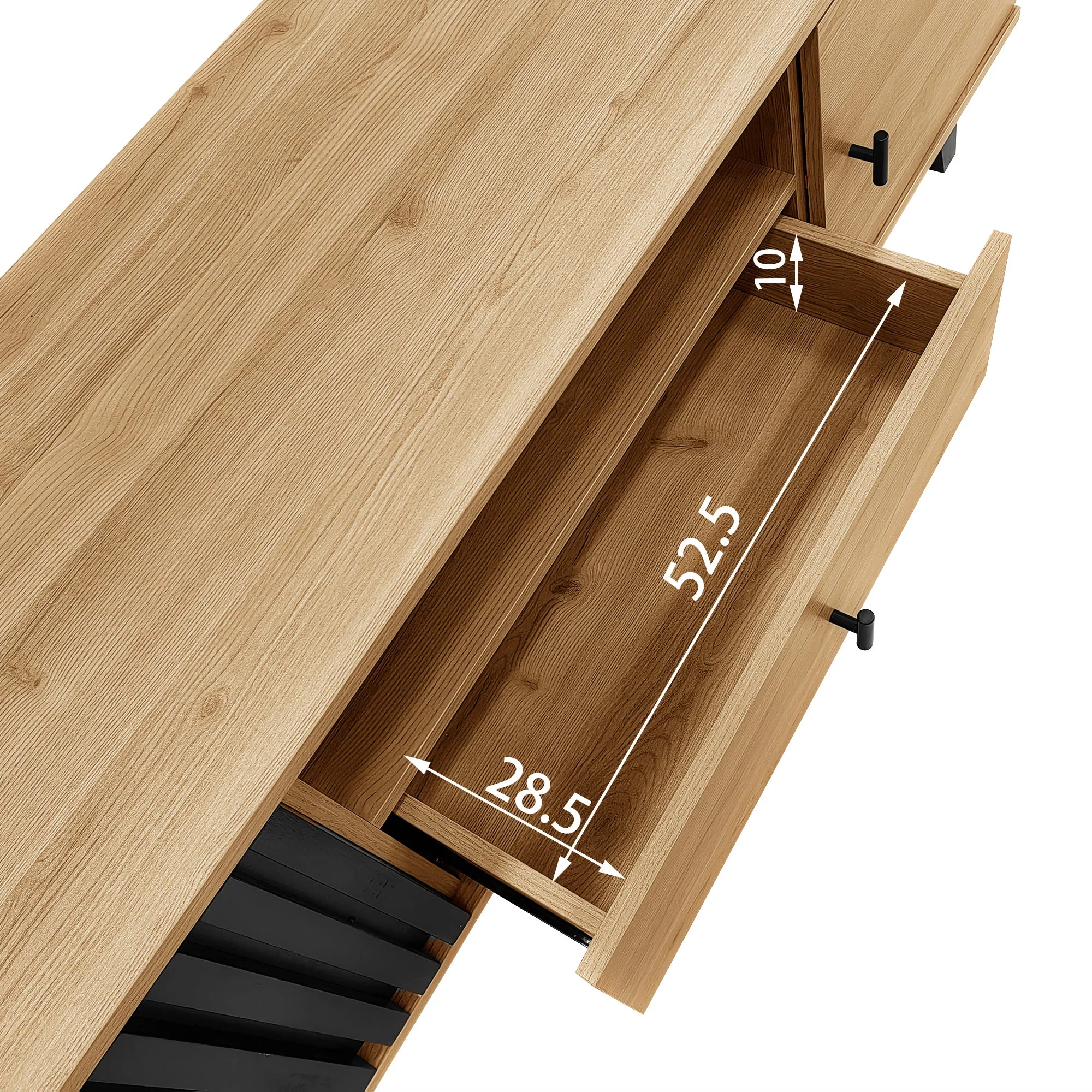 TV Cabinet, 170cm Lowboard with Drawers, Wood and Black - Image 7