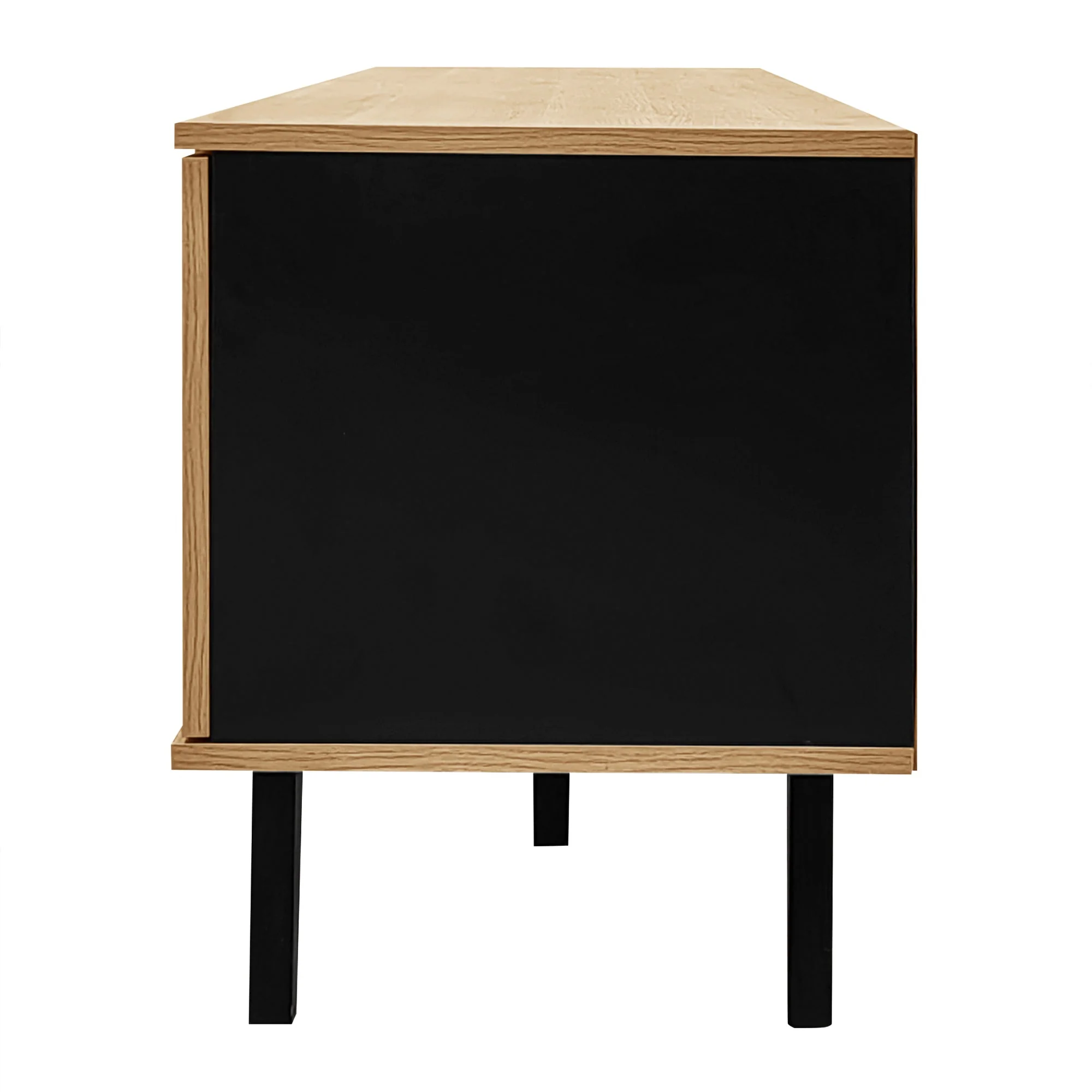 TV Cabinet, 170cm Lowboard with Drawers, Wood and Black - Image 8