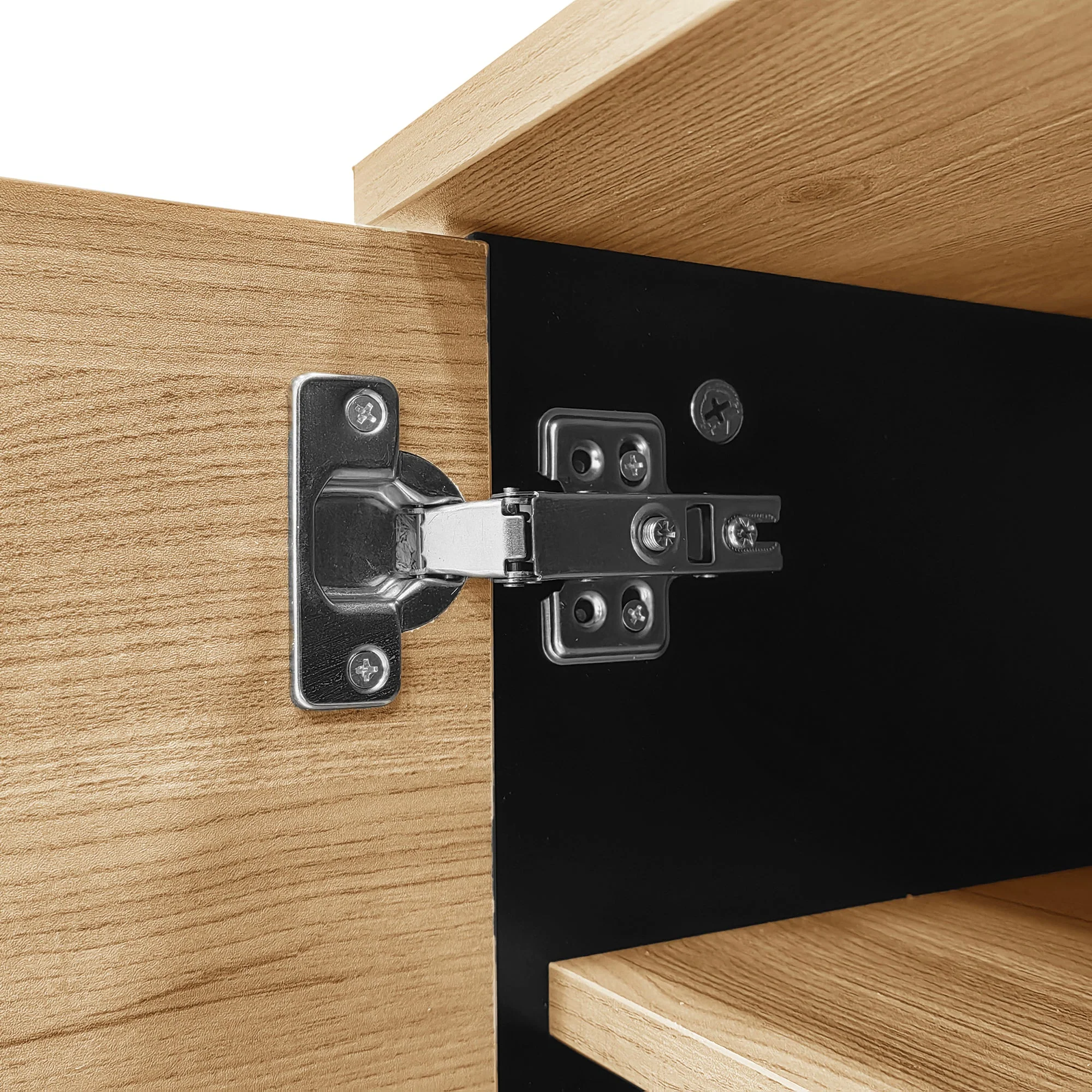 TV Cabinet, 170cm Lowboard with Drawers, Wood and Black - Image 9