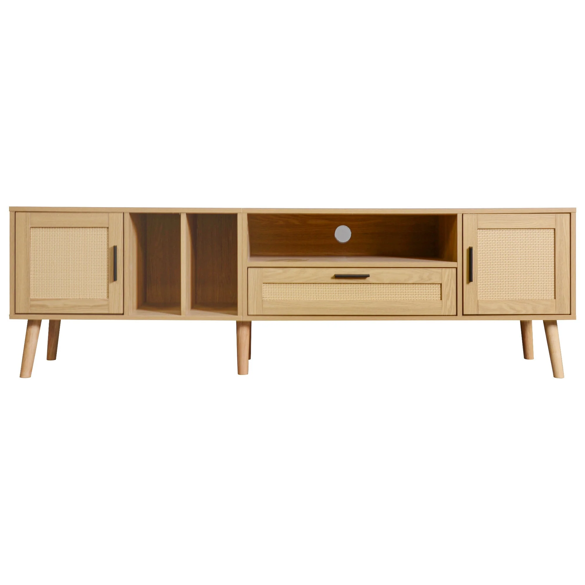 TV Cabinet, 180cm Rattan with 2 Doors & 1 Drawer, Solid Wood - Image 3