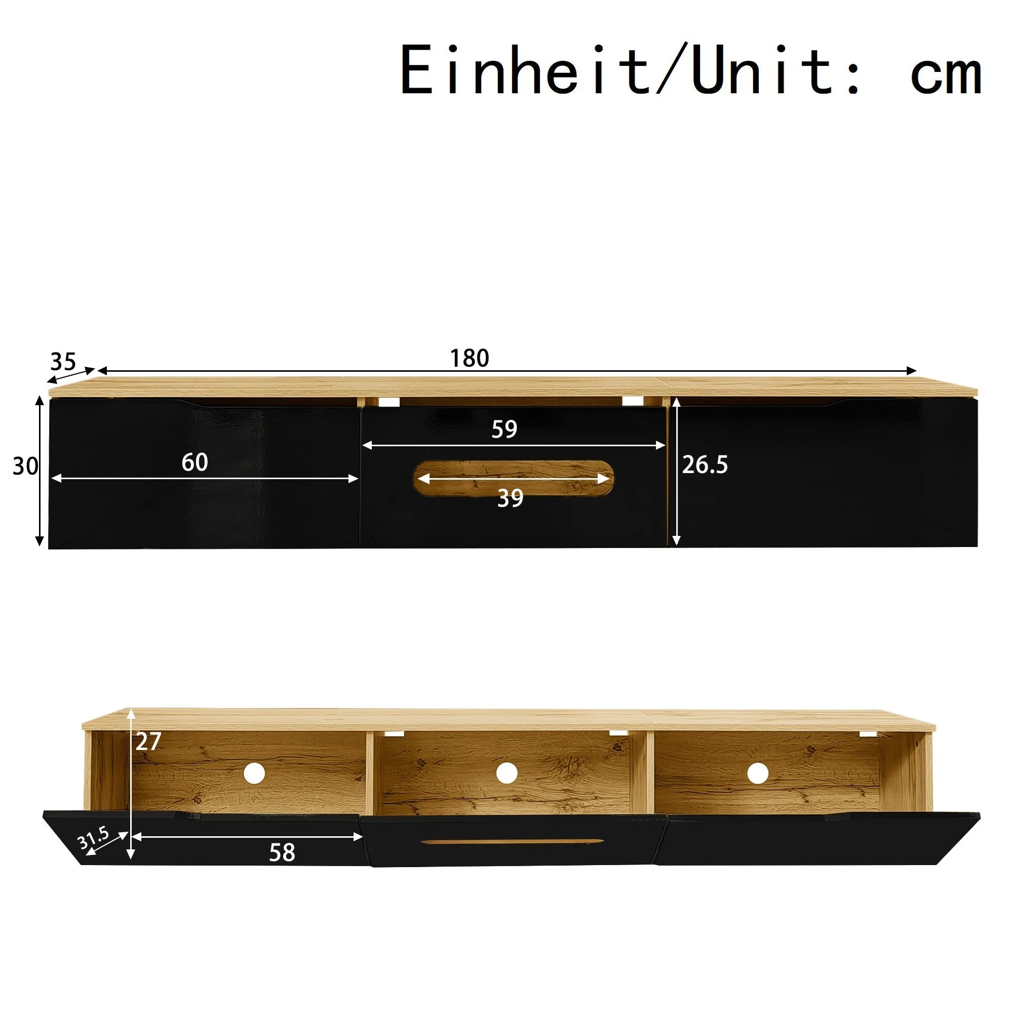 TV Cabinet 180cm Wall-Mountable 16-Color LED Lighting High-Gloss - Image 7