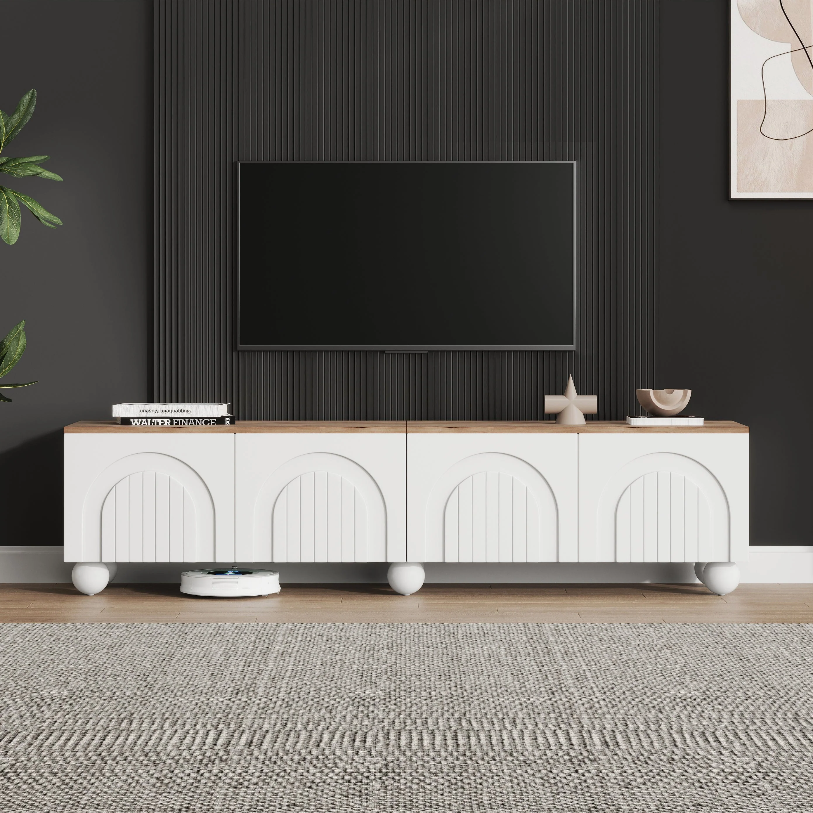 TV Cabinet 180x40x45cm 4 Shelves Metal Legs for 80-inch TV, Wood Color/White``` json
{"cell_value": "TV Cabinet 180x40x45cm 4 Shelves Metal Legs for 80-inch TV, Wood Color/White"}
``` - Image 5