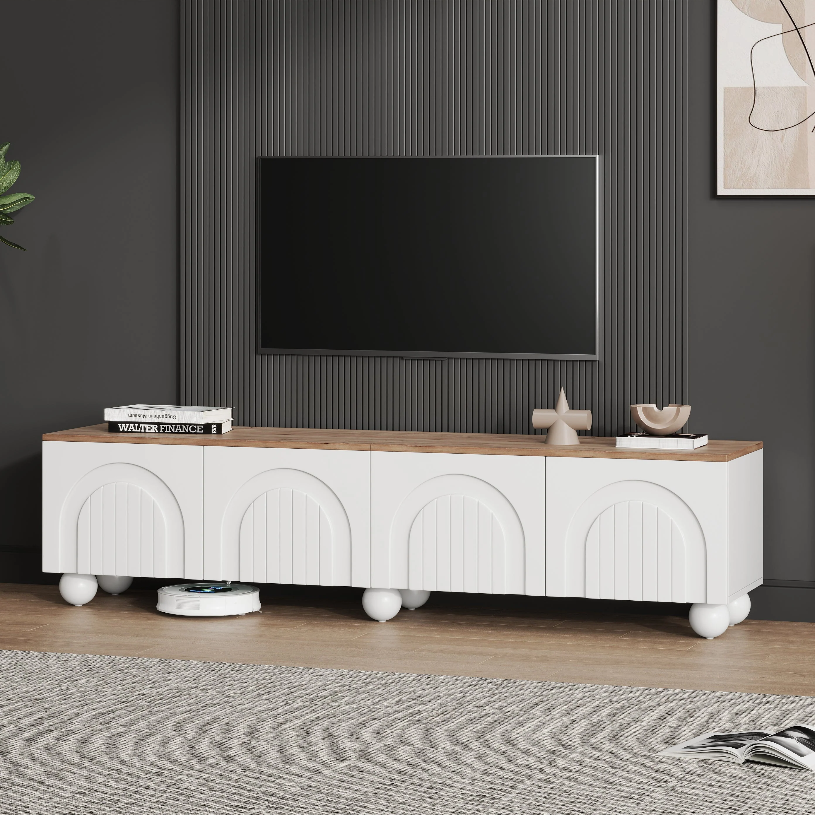 TV Cabinet 180x40x45cm 4 Shelves Metal Legs for 80-inch TV, Wood Color/White``` json
{"cell_value": "TV Cabinet 180x40x45cm 4 Shelves Metal Legs for 80-inch TV, Wood Color/White"}
``` - Image 6