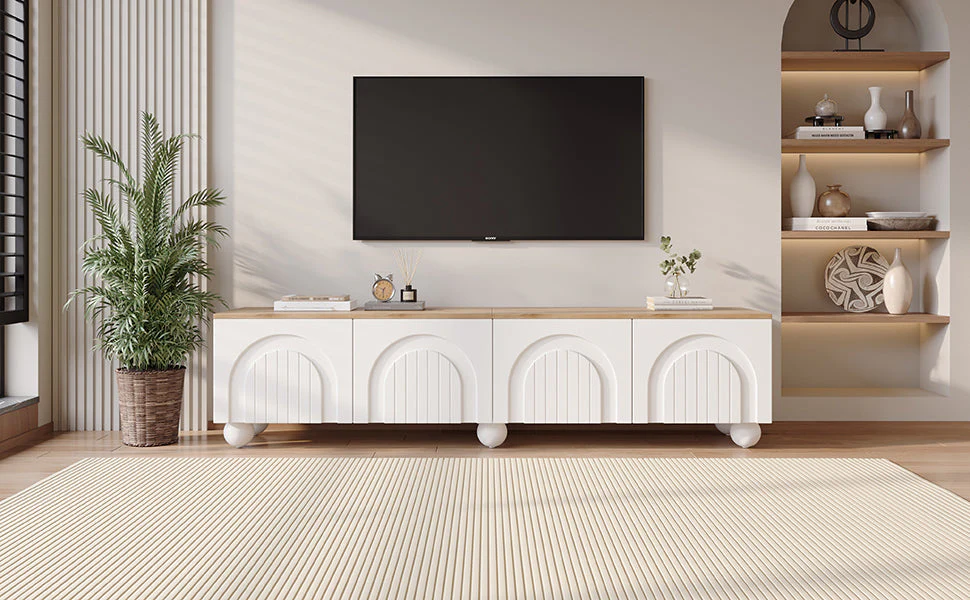 TV Cabinet 180x40x45cm 4 Shelves Metal Legs for 80-inch TV, Wood Color/White``` json
{"cell_value": "TV Cabinet 180x40x45cm 4 Shelves Metal Legs for 80-inch TV, Wood Color/White"}
``` - Image 7