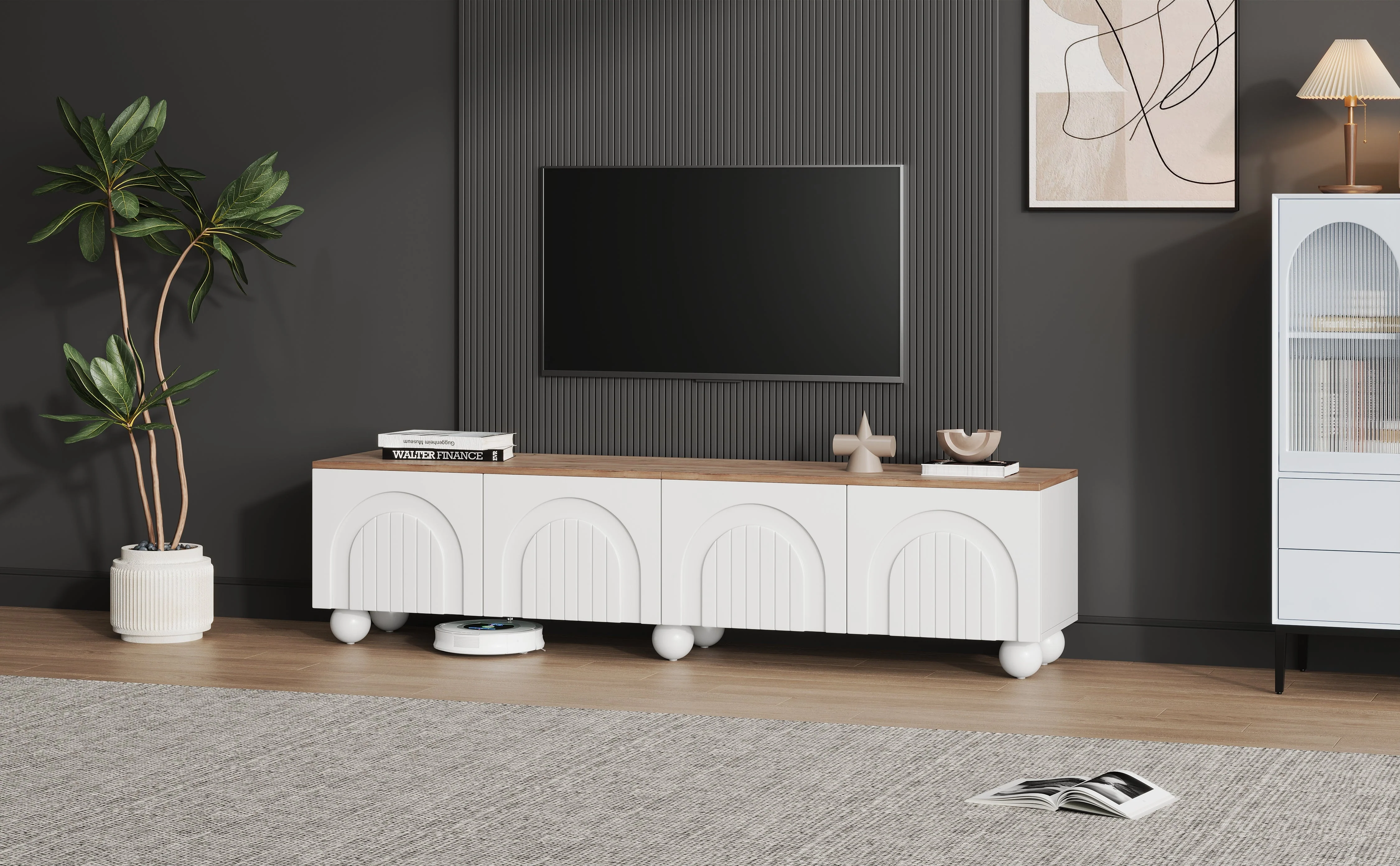 TV Cabinet 180x40x45cm 4 Shelves Metal Legs for 80-inch TV, Wood Color/White``` json
{"cell_value": "TV Cabinet 180x40x45cm 4 Shelves Metal Legs for 80-inch TV, Wood Color/White"}
``` - Image 8