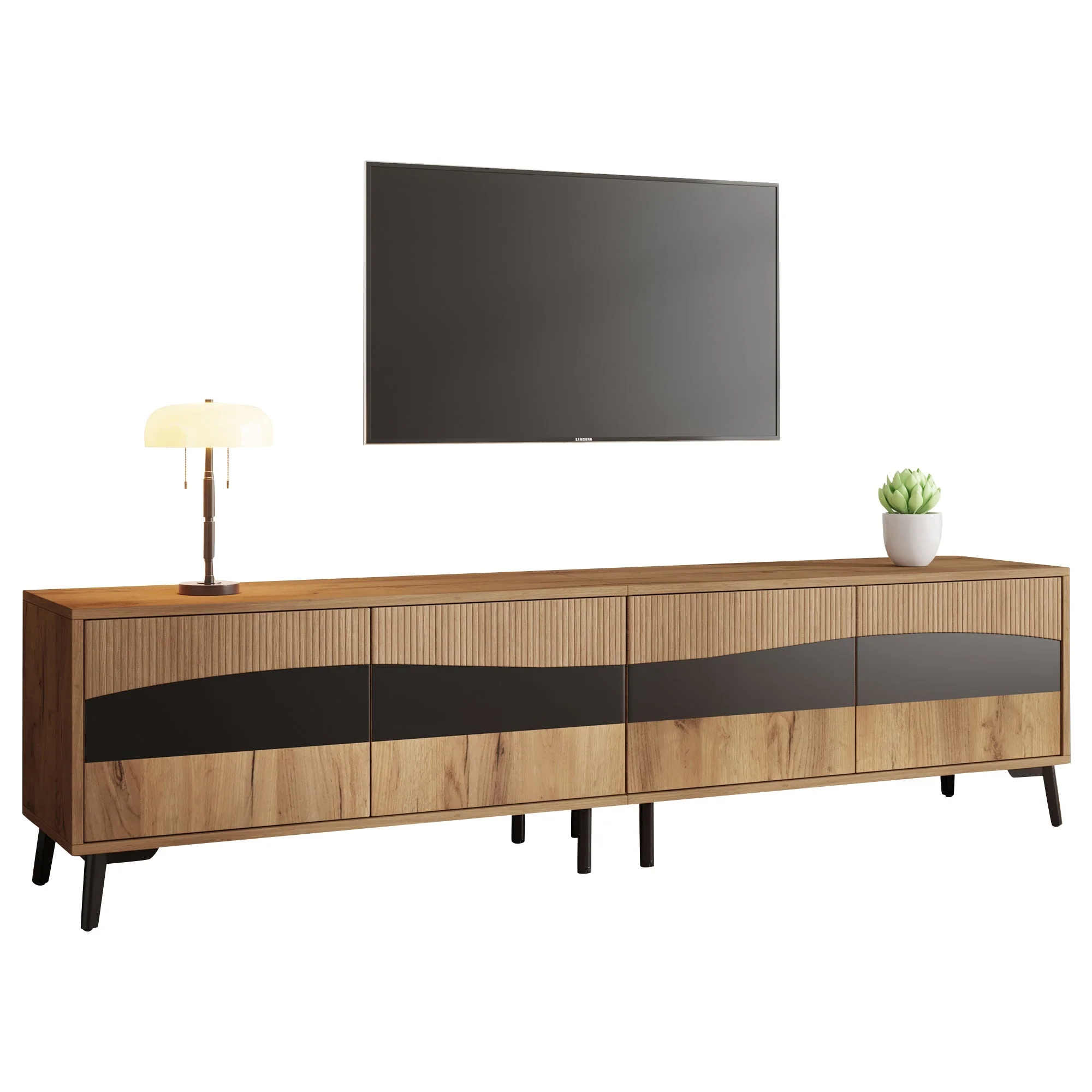 TV Cabinet, 180x40x50cm, 4 Cabinets, Symmetrical Design, Wood & Black - Image 10