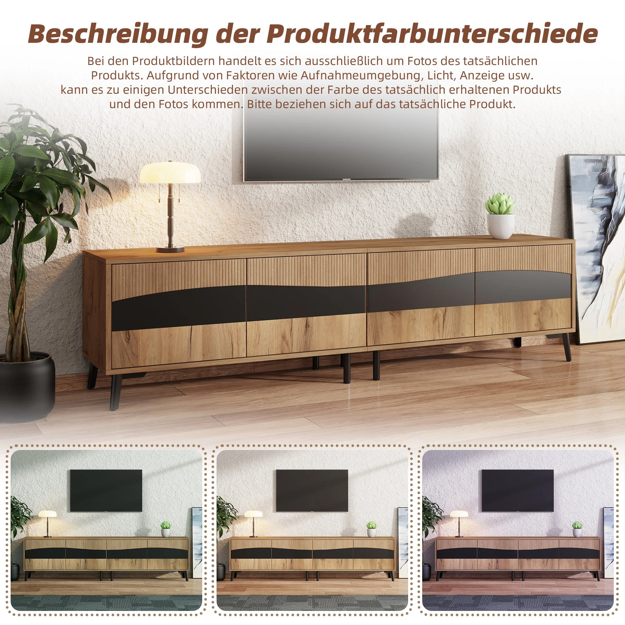 TV Cabinet, 180x40x50cm, 4 Cabinets, Symmetrical Design, Wood & Black - Image 5