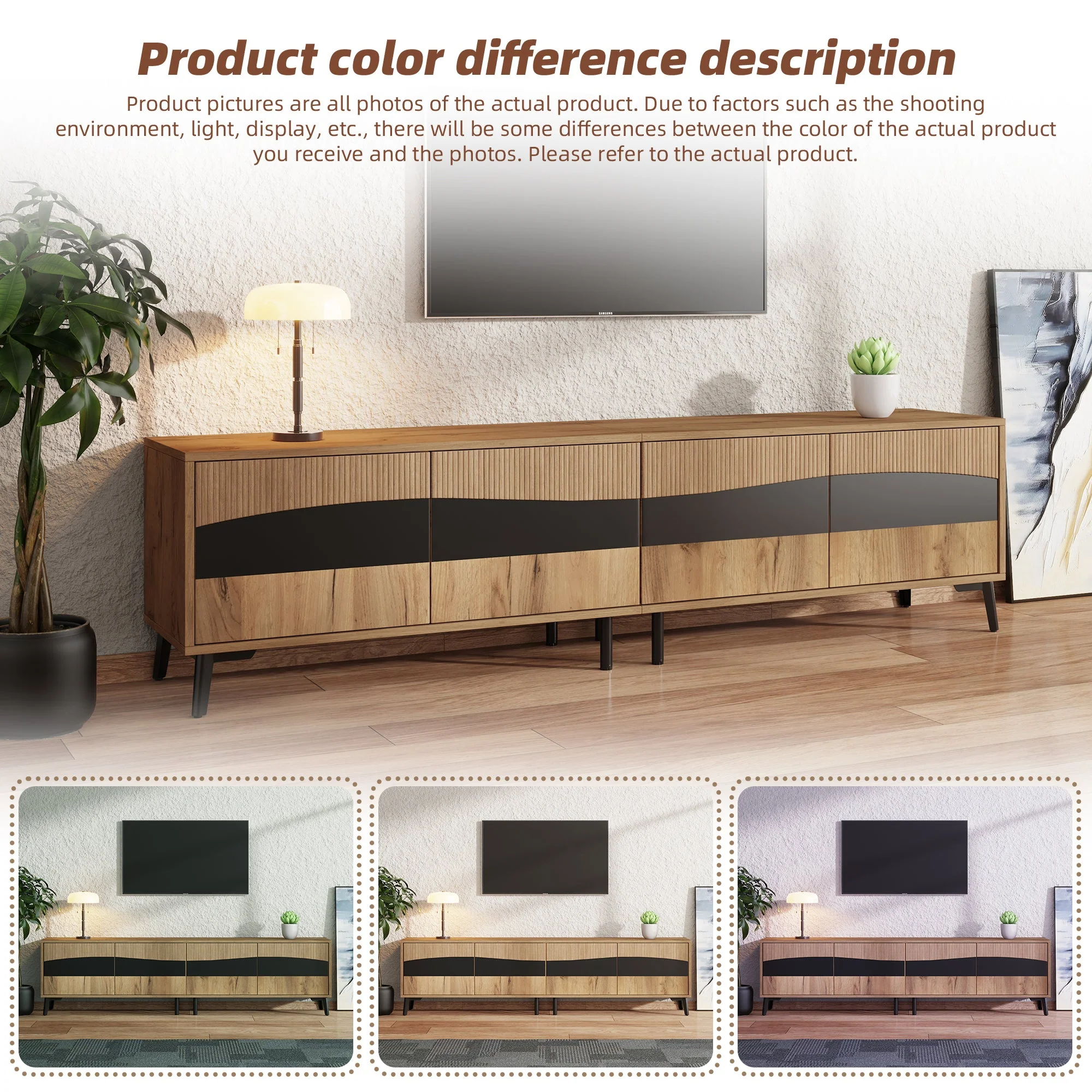 TV Cabinet, 180x40x50cm, 4 Cabinets, Symmetrical Design, Wood & Black - Image 7