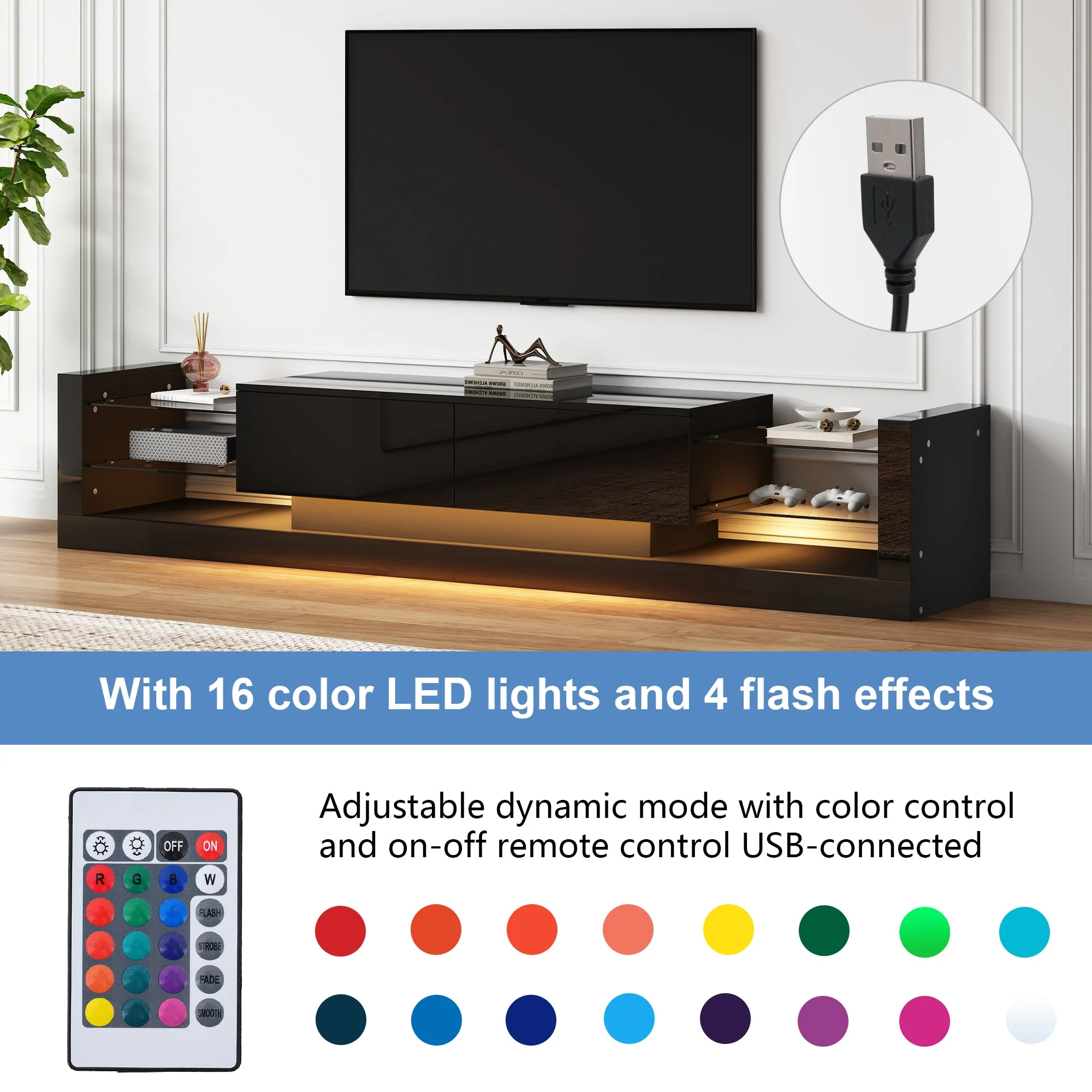TV Cabinet, 181cm LED Lit, 80-inch Capacity, High-Gloss White - Image 5