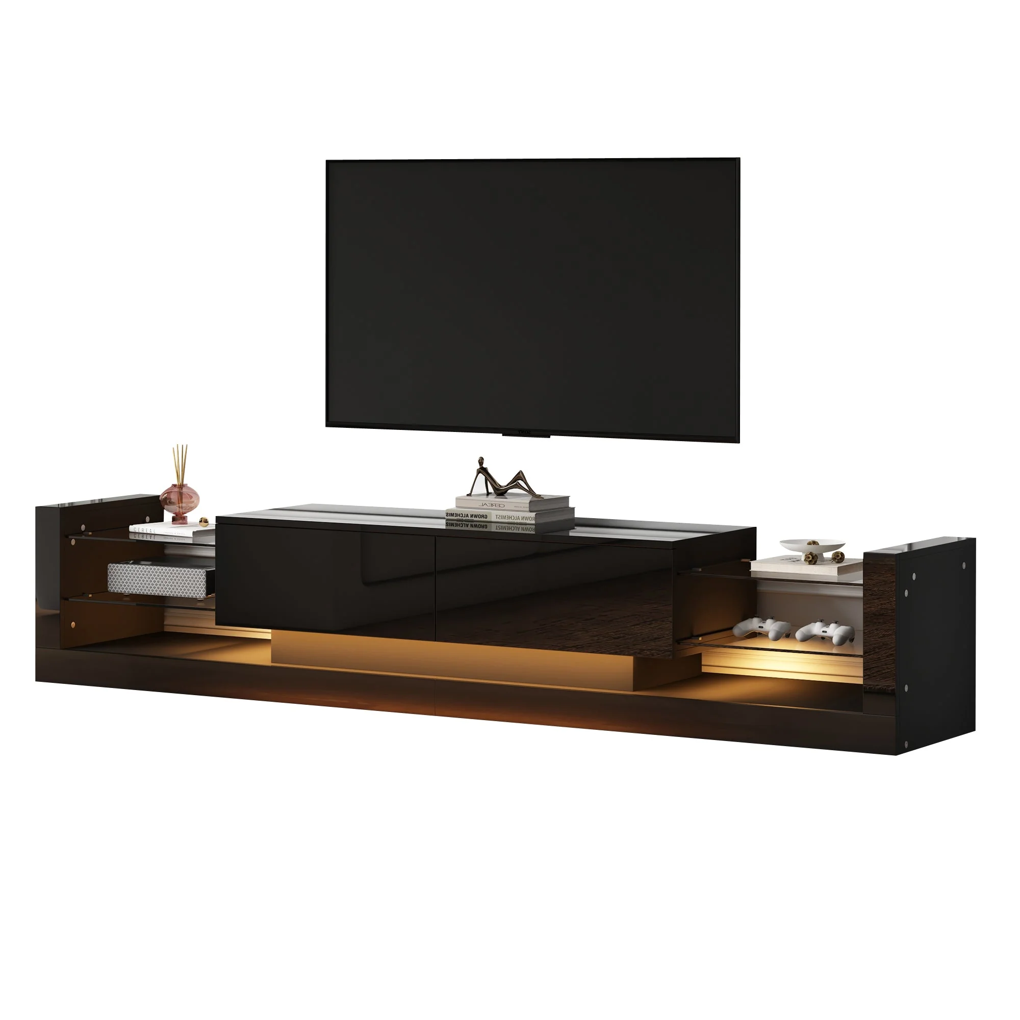 TV Cabinet, 181cm LED Lit, 80-inch Capacity, High-Gloss White - Image 7