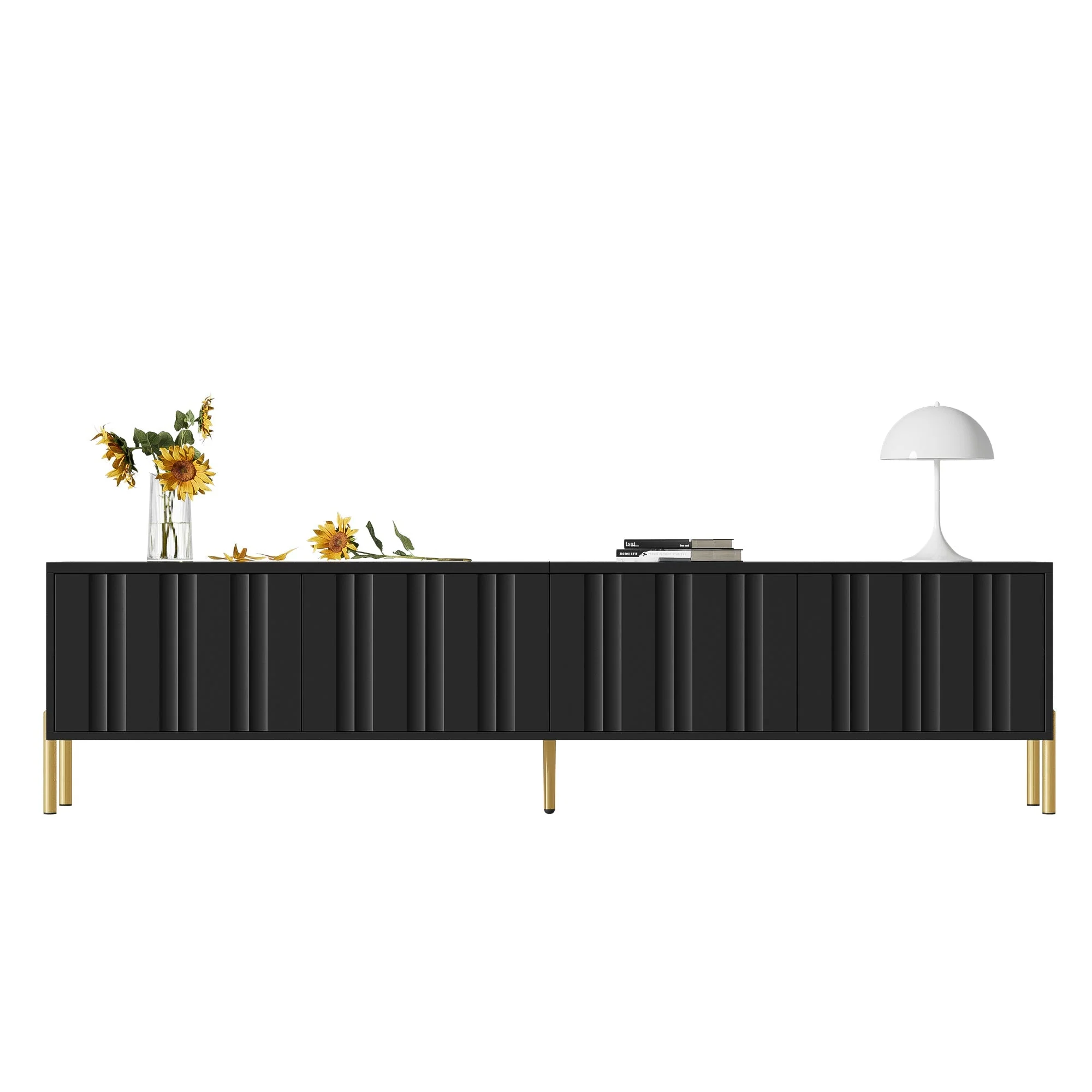 TV Cabinet 190cm Gold Table Legs - Black - Image 2
