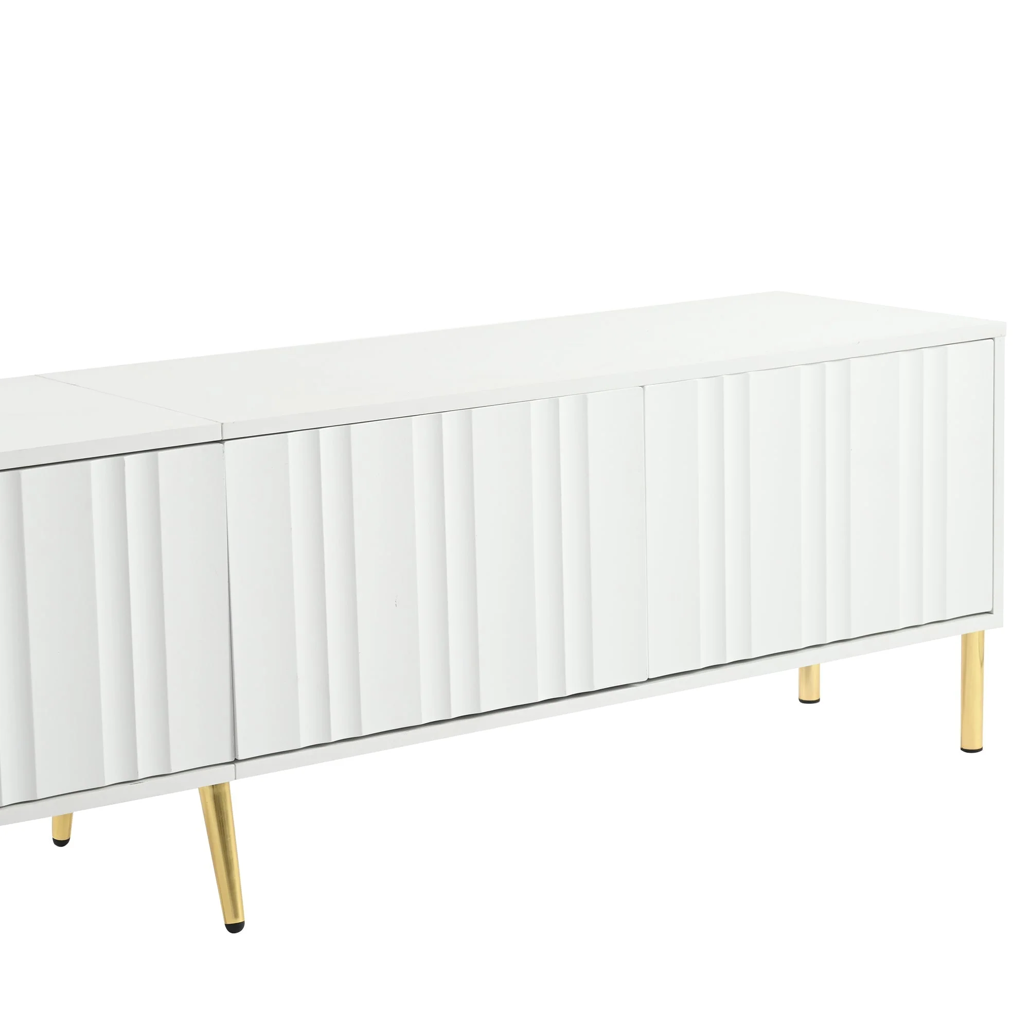 TV Cabinet 190cm Grooved Door Gold Legs - White - Image 10