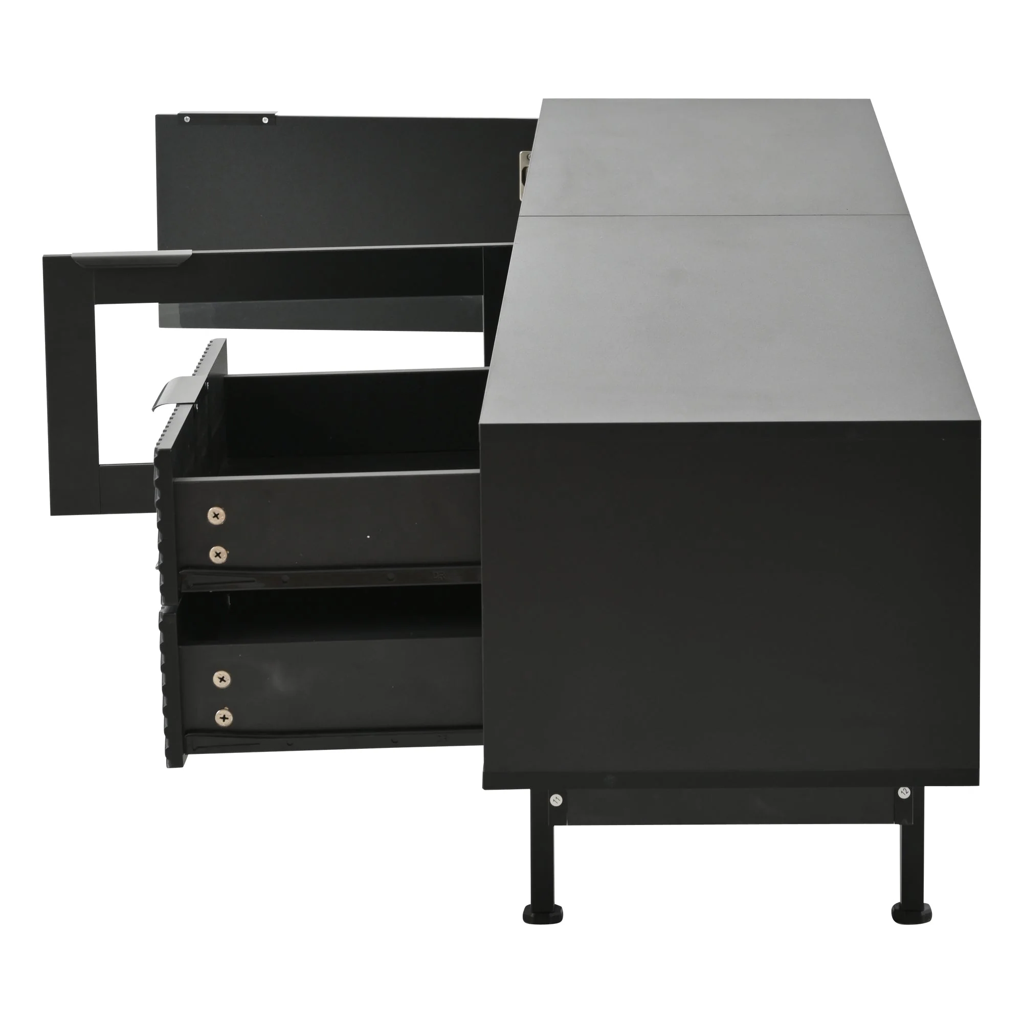 TV Cabinet, 2-Door 2-Drawer Lowboard TV Stand for 80-Inch TVs, Black - Image 8