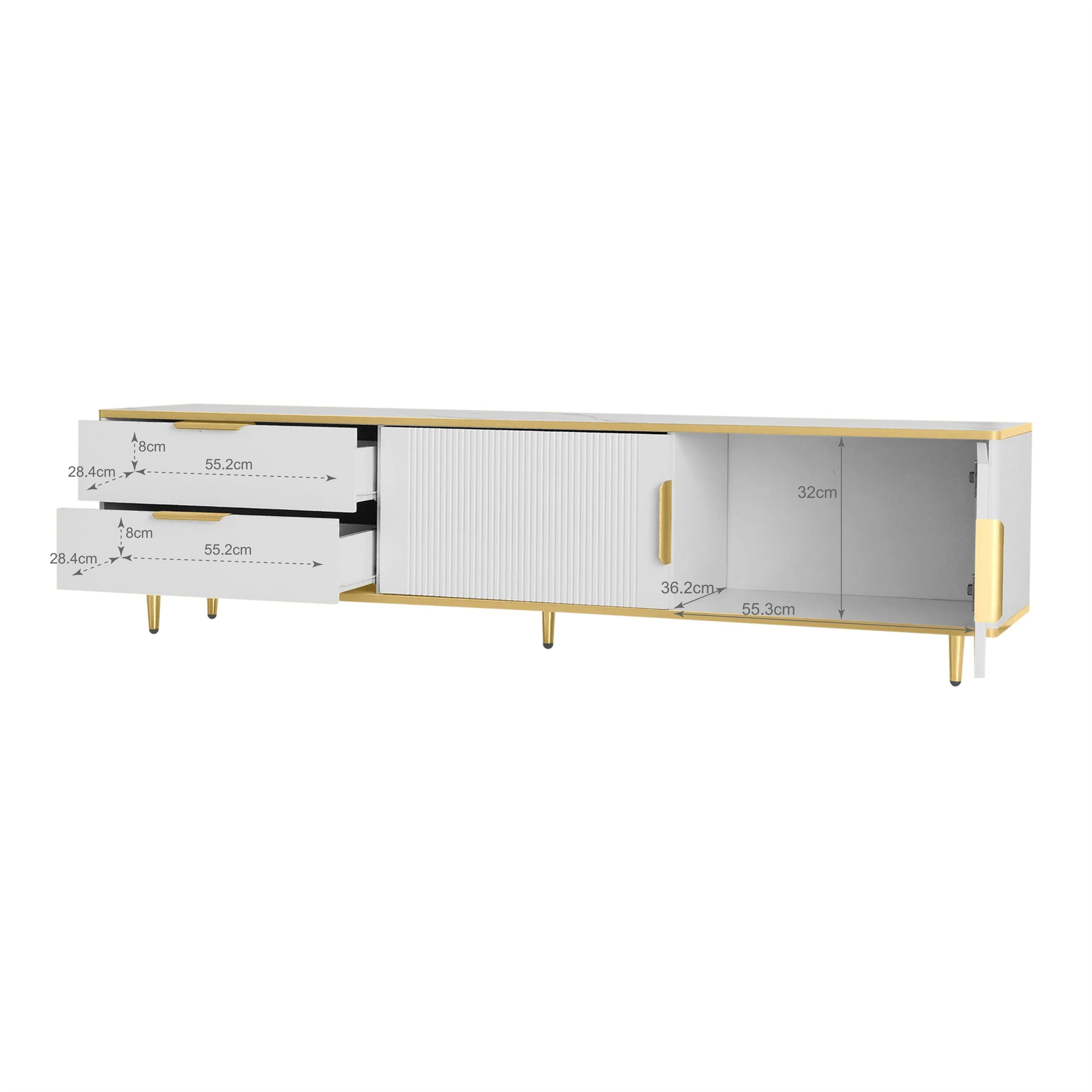TV Cabinet, Carved Texture with Golden Handles & Feet, Marble - Image 10