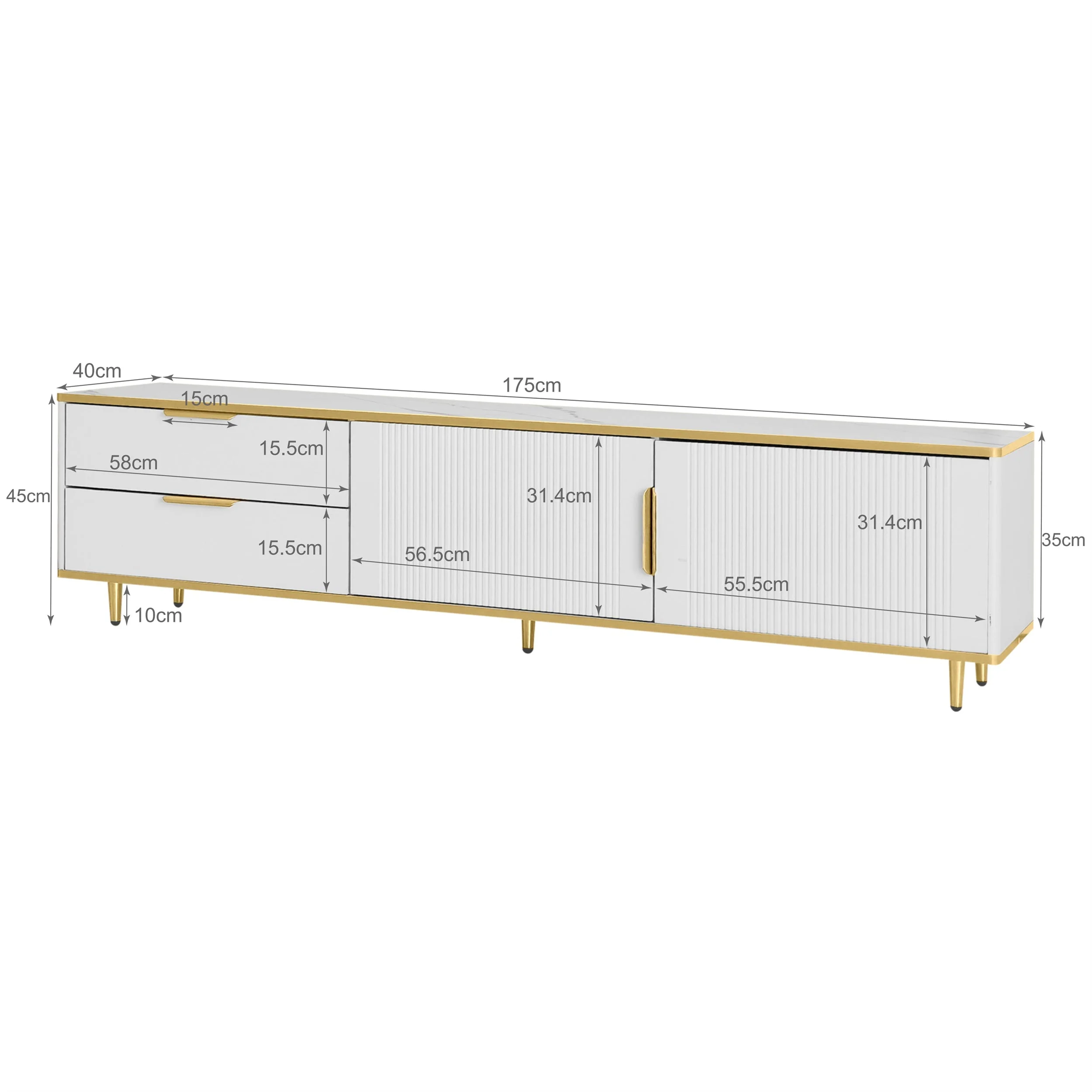 TV Cabinet, Carved Texture with Golden Handles & Feet, Marble - Image 9