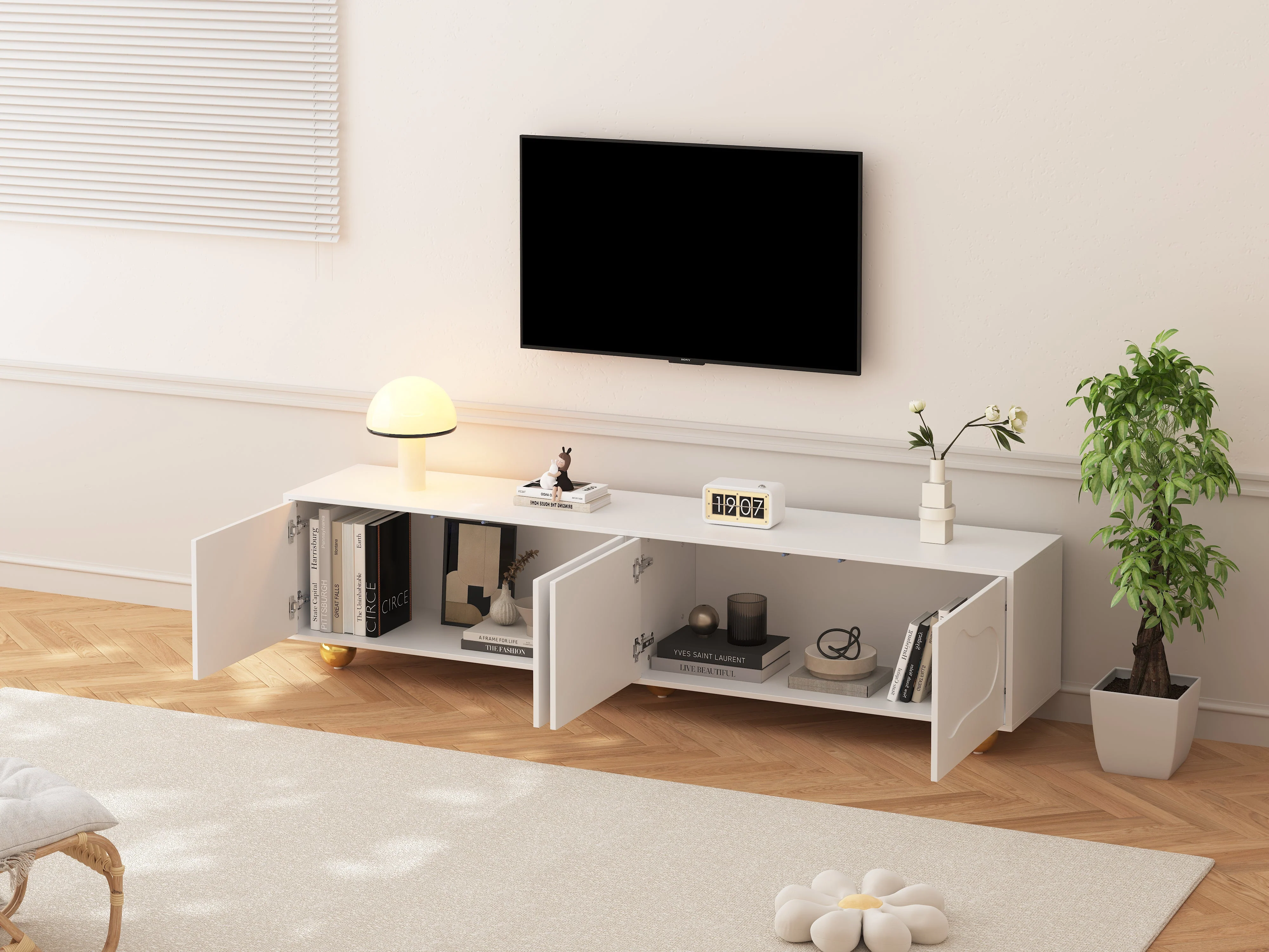 TV Cabinet, Cloud-Shaped Lowboard with 2 Cabinets, 75-inch - Image 7