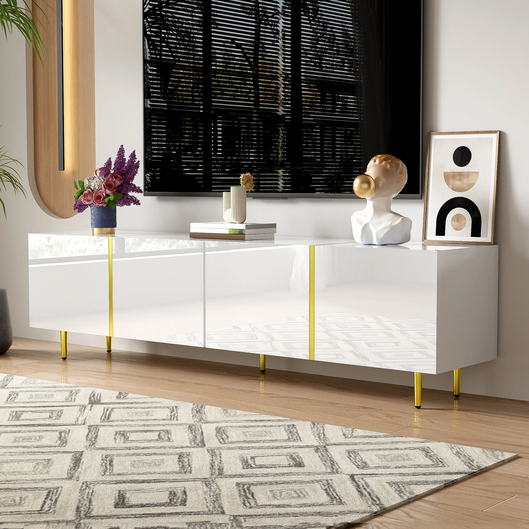 TV cabinet, four doors, modern, white - Image 3