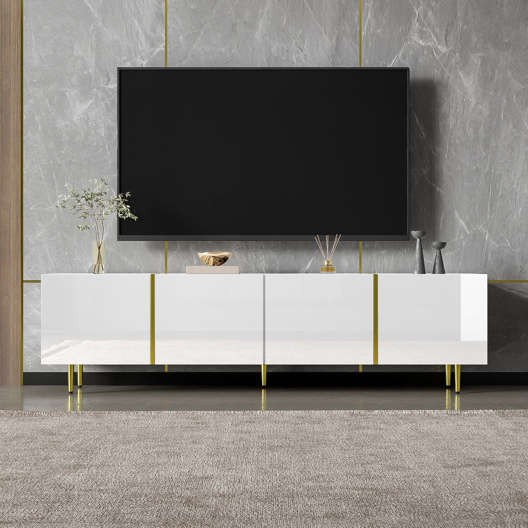 TV cabinet, four doors, modern, white - Image 7