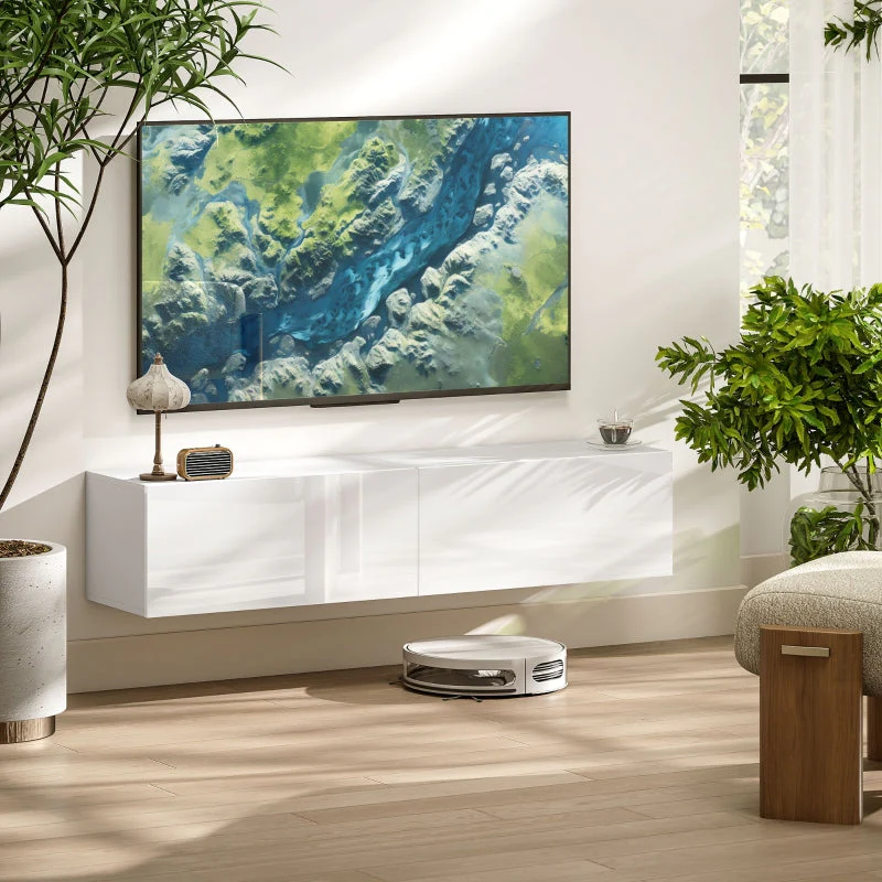 TV cabinet hanging TV board for TVs up to 65 inches 140 cm lowboard with storage space, white - Image 2