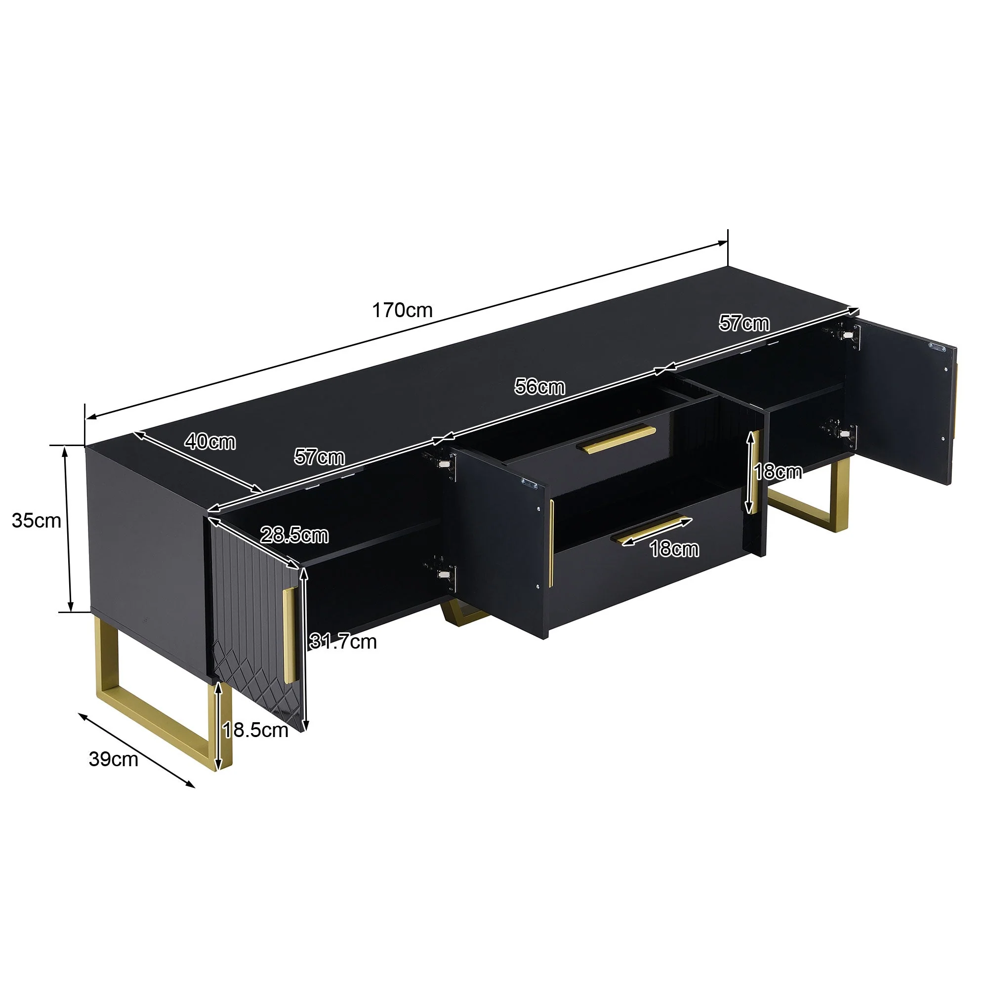 TV Cabinet High-Gloss Engraved Door Storage Gold Handles/Feet - Image 9